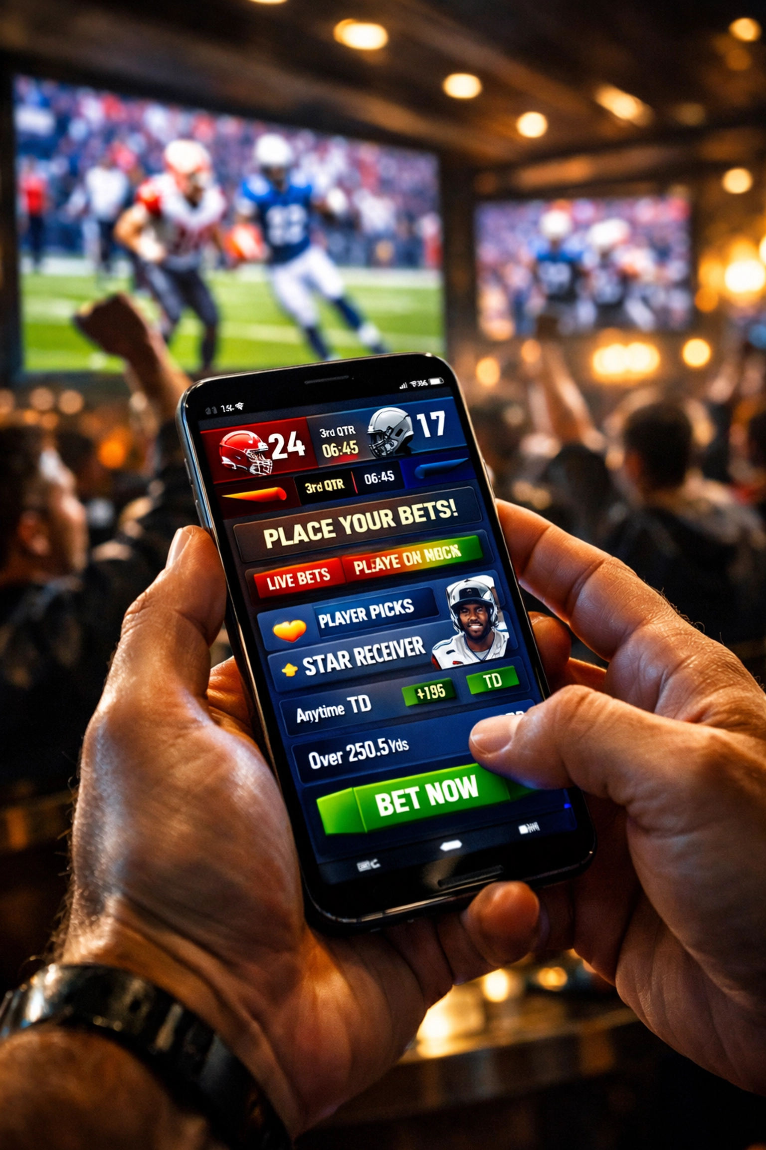 A fan uses a mobile sports app for second-screen engagement during a high-stakes championship game.