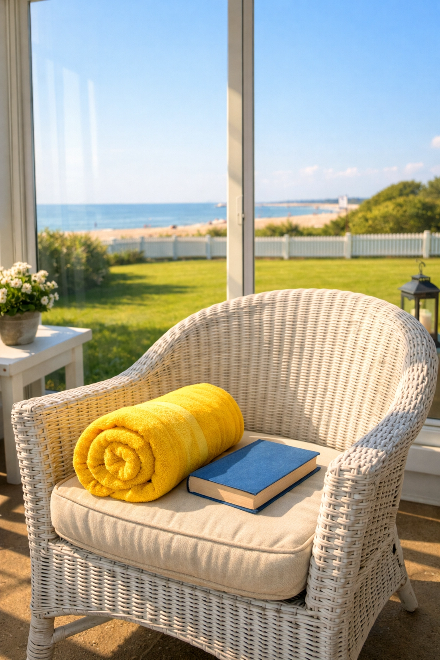 Crystal clear sunroom near Craigville Beach ready for summer after professional house cleaning services.