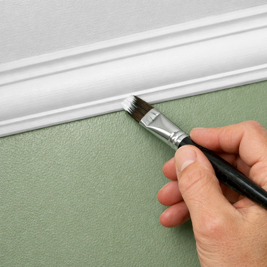 Professional painter creating precise edge line on Cheltenham period property ceiling