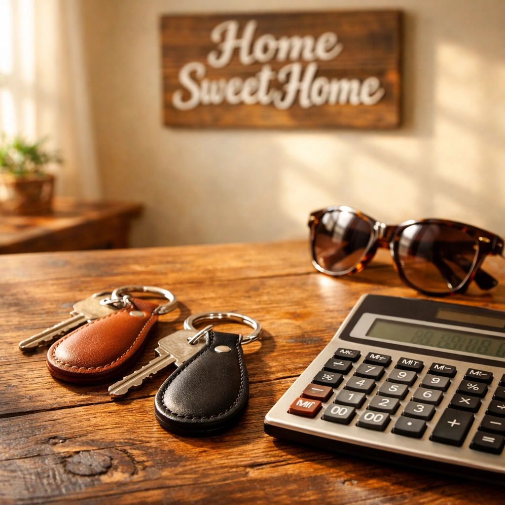House keys and a calculator on a table showing how to combine Texas DPA and builder credits.