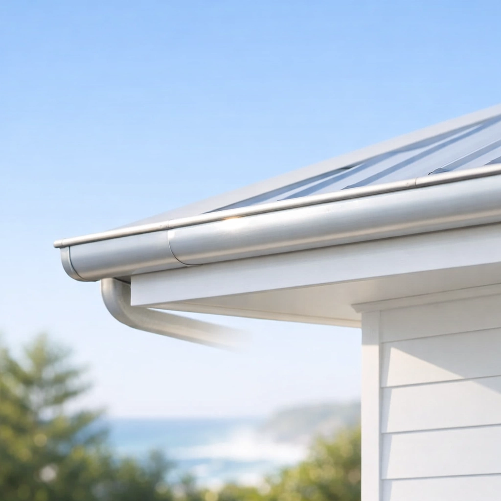 Clean metal gutter on a Northern Beaches home showing regular roofing maintenance.