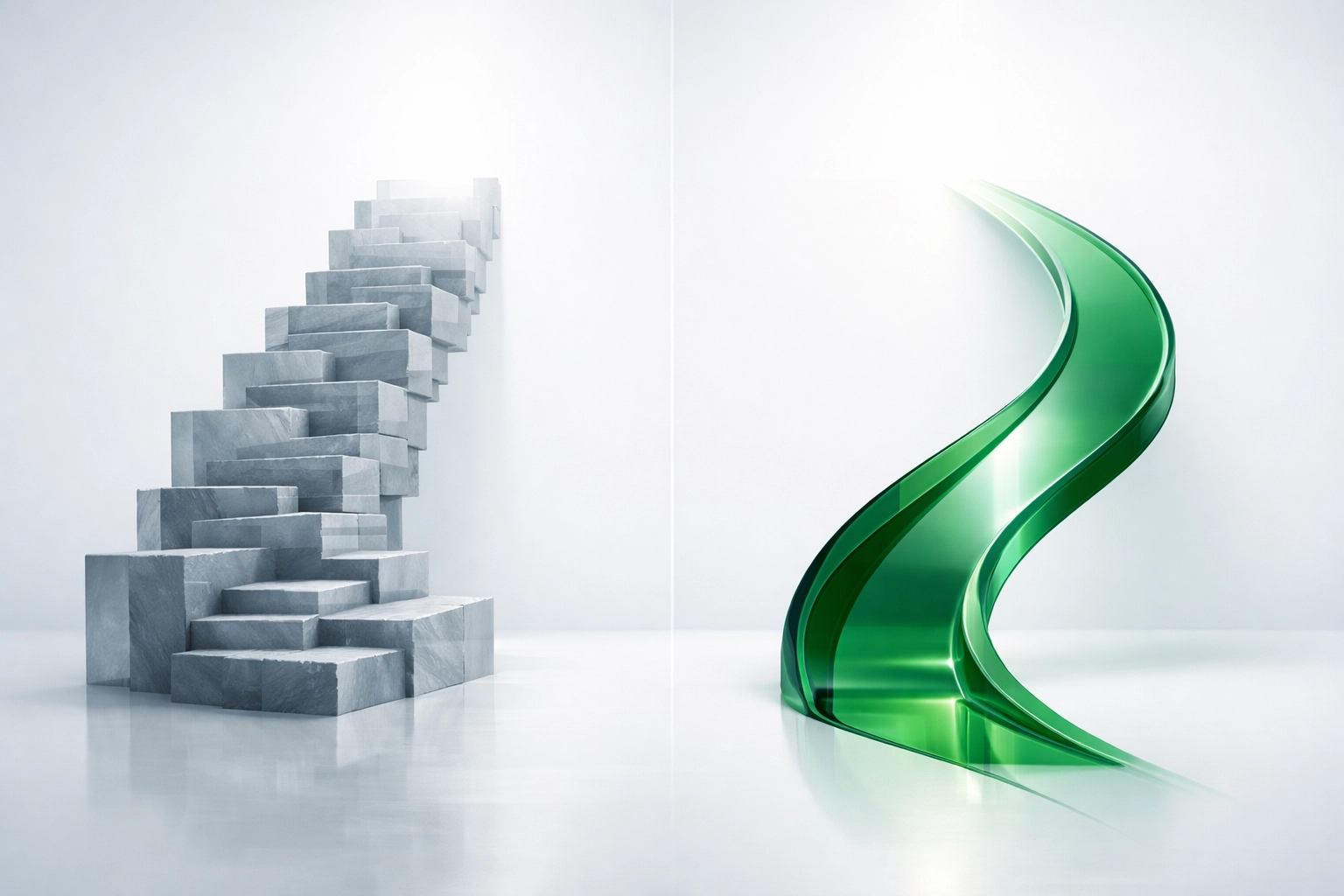 A streamlined green path symbolizing the fast closing process of DSCR loans compared to traditional commercial debt.