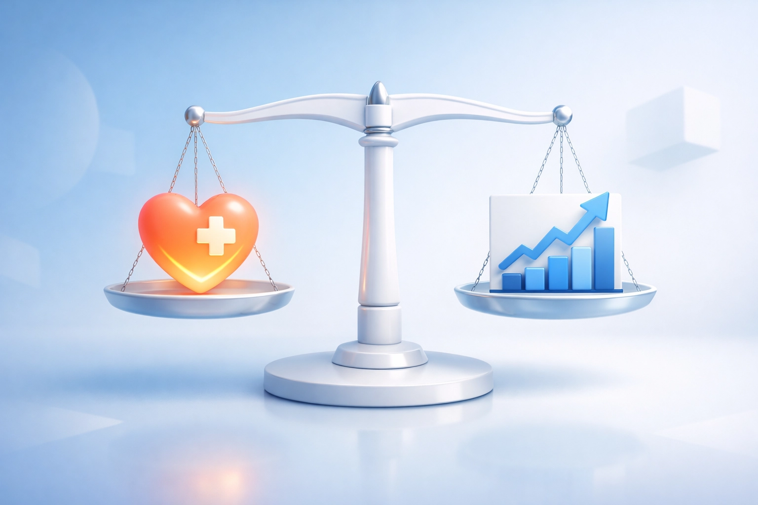 Balanced scale showing patient care and business growth in behavioral health