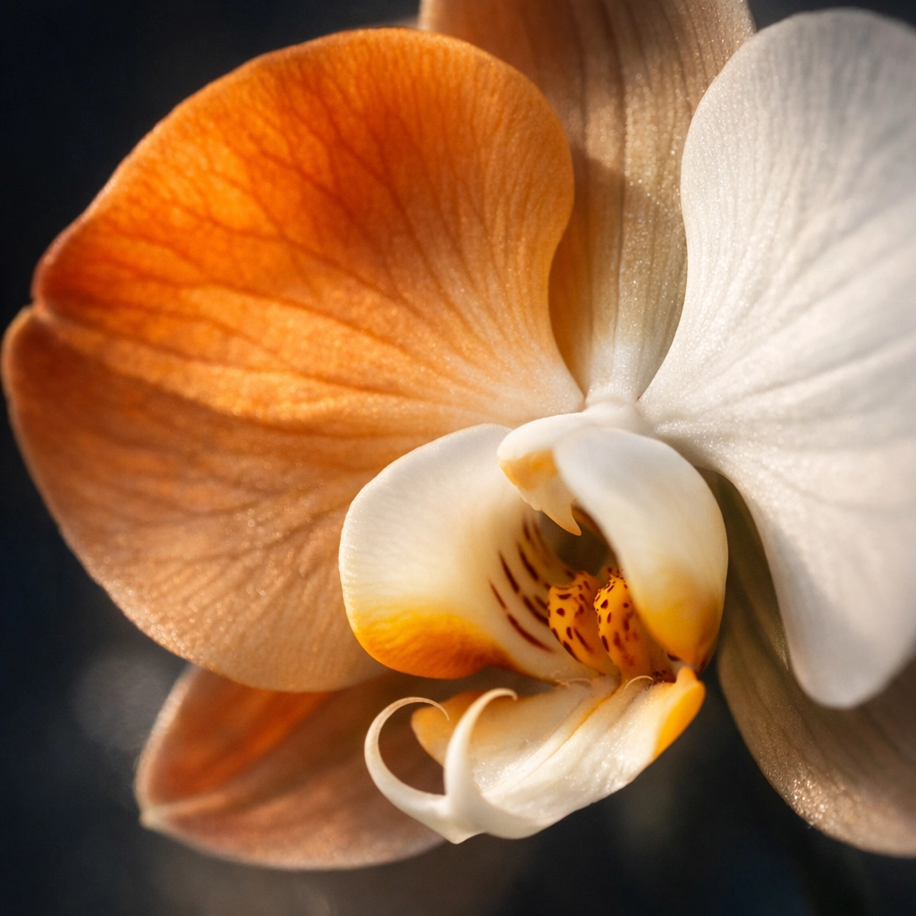 Orchid Bloom Macro Velvety textures and soft gradients of an orchid bloom.