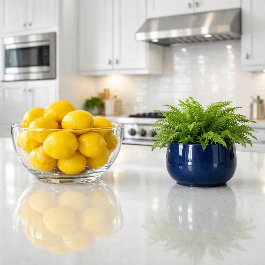 Sparkling clean Mashpee kitchen island showing eco-friendly housekeeping results.