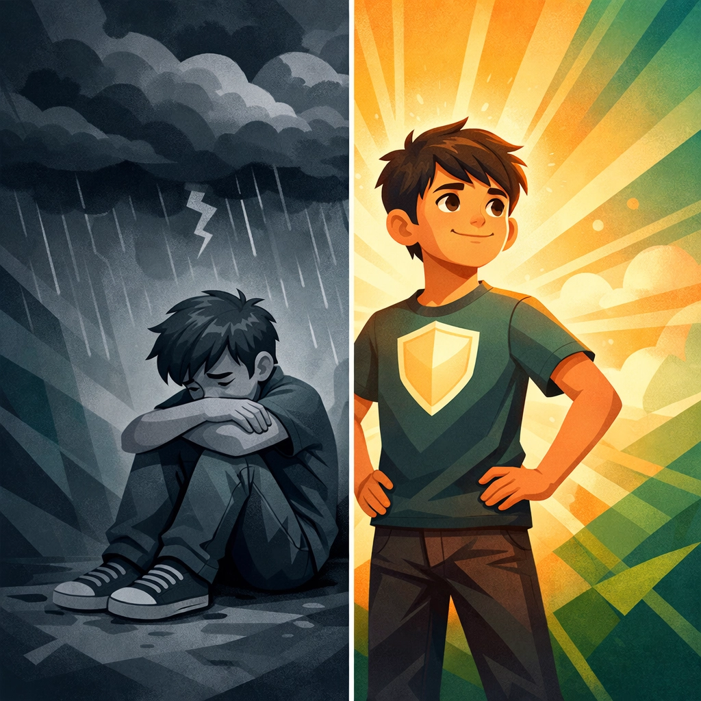 Child's transformation from struggle to confidence through faith-based resilience