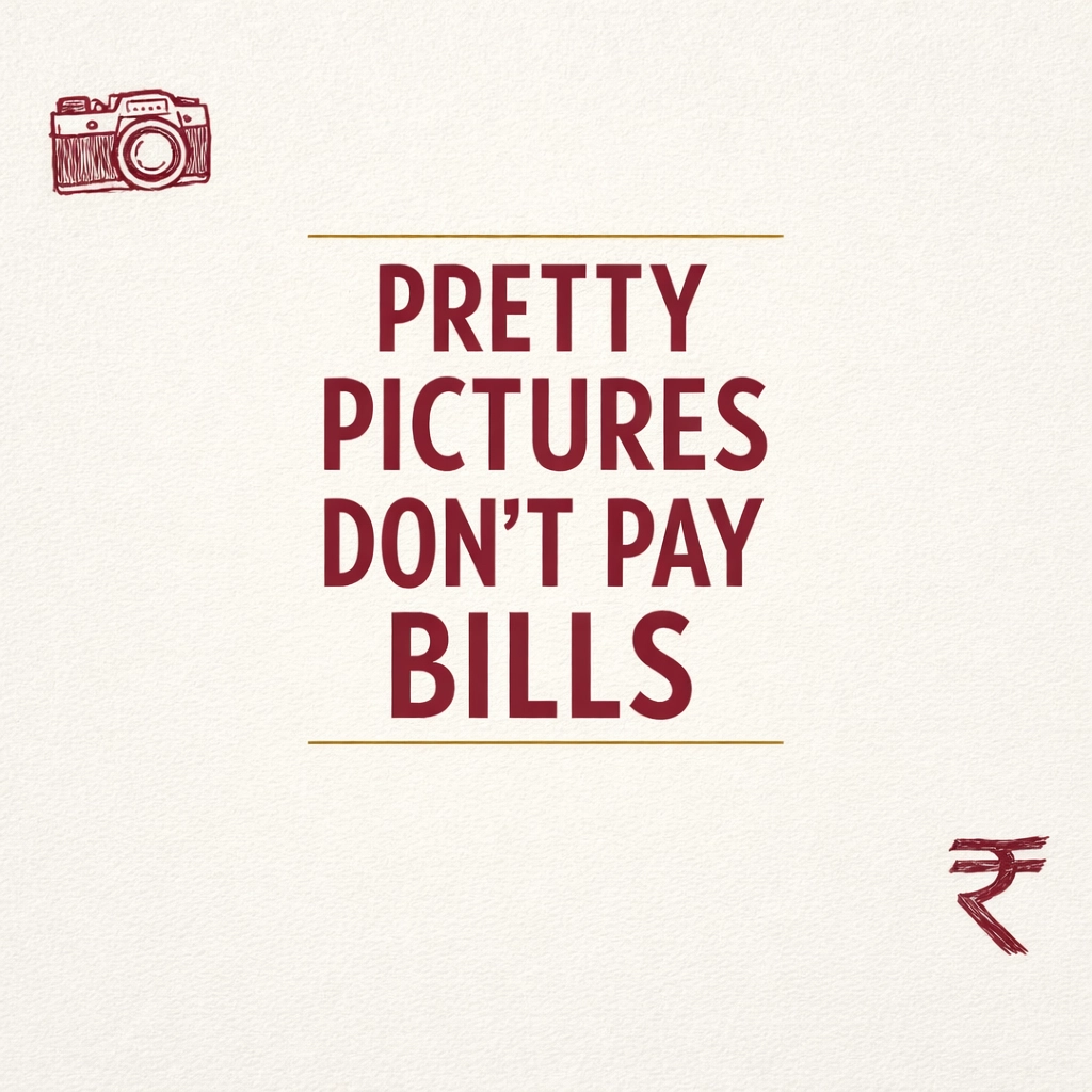 Content marketing message: pretty pictures versus sales-driven creativity concept