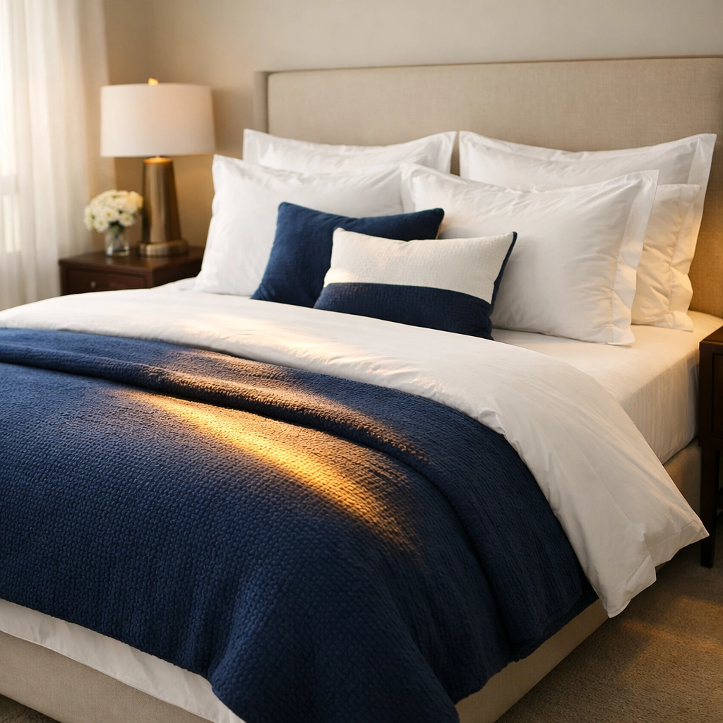 Master bedroom with a professionally made bed from our premium weekly cleaning services in Southborough.