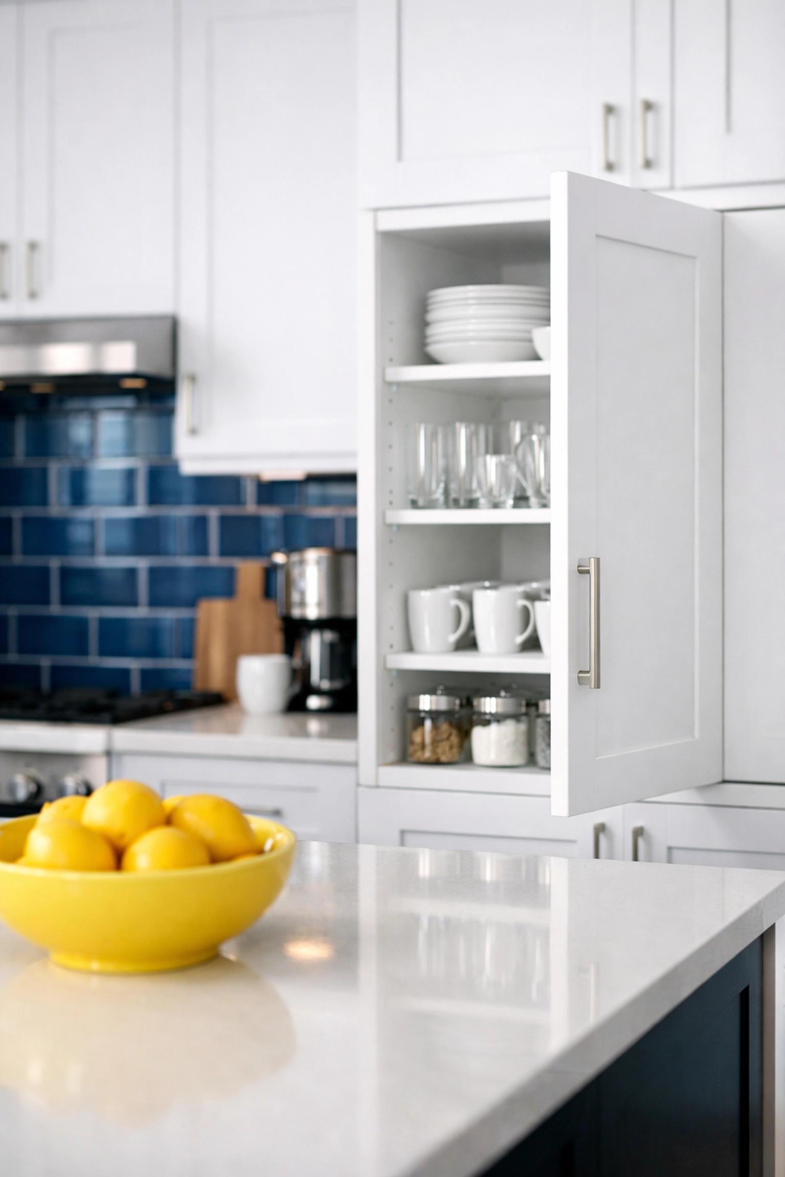 Deep cleaned kitchen cabinets and shelving in a Boston home provided by professional move-in cleaning services.