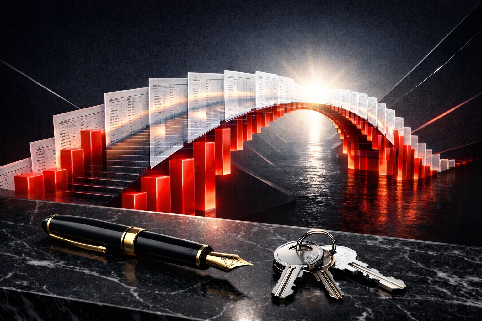 Silver keys and financial records illustrating a successful small business for sale in Tampa FL closing.