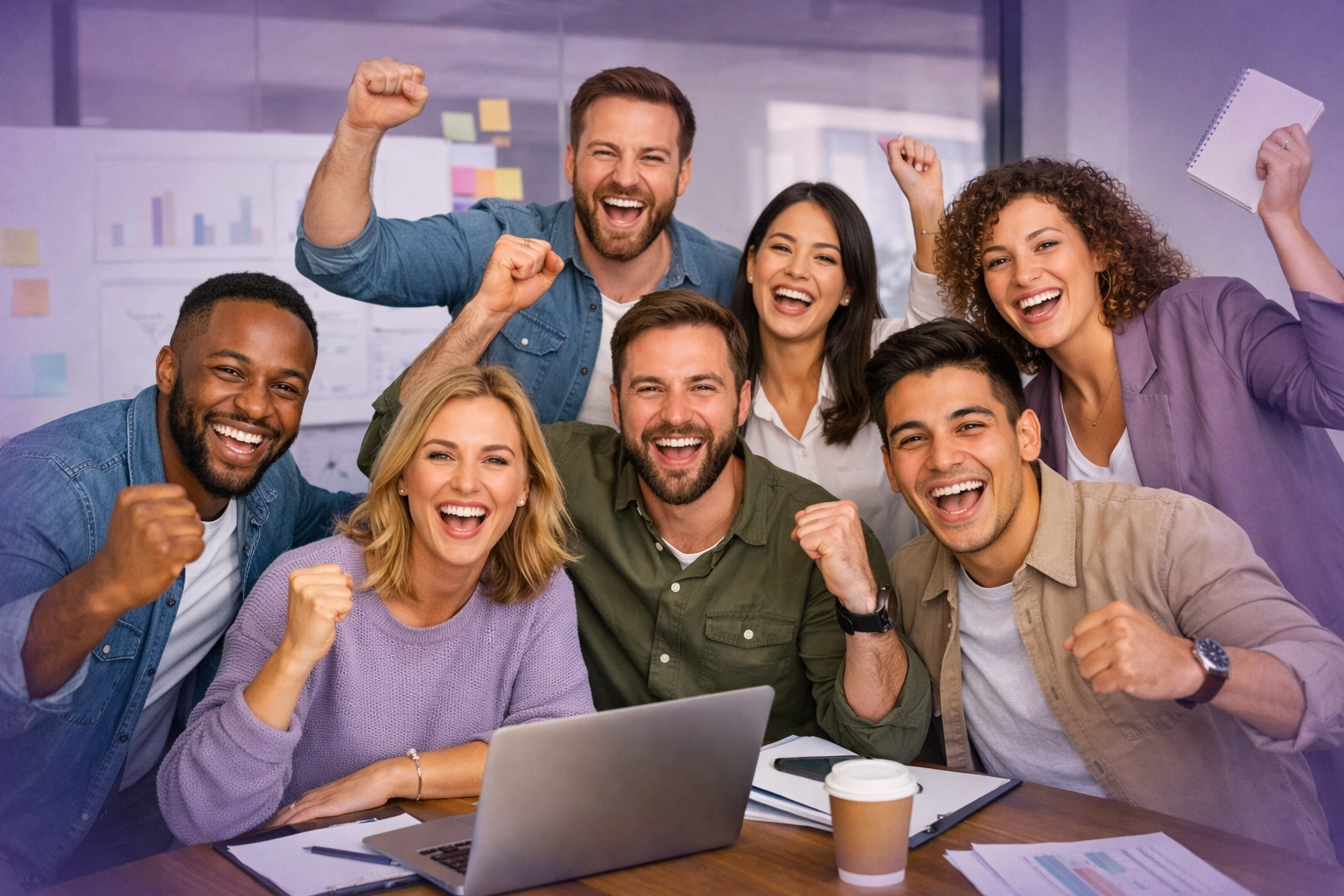 Sales team celebrating a new qualified lead generated by NexForm AI automation.