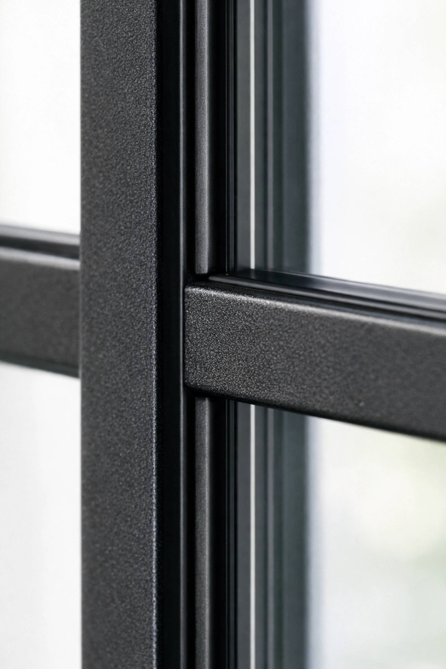 Slimline black secondary glazing frame discreetly installed behind heritage Crittall steel window bars.
