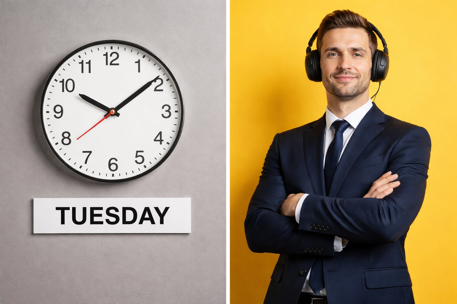 Side-by-side scenes compare a rigid podcast schedule to a confident professional focused on podcast value.