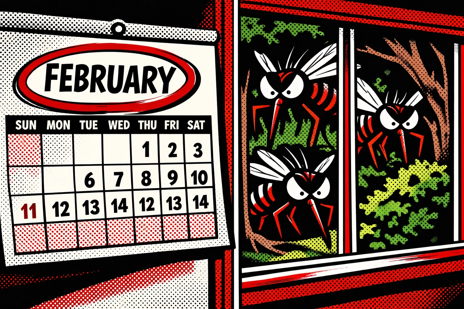 February calendar marked for mosquito planning in Jasper Alabama backyard