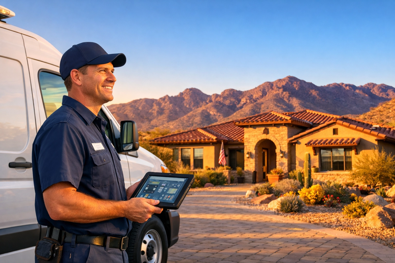 Bucksworth Home Services technician and service vehicle at a Buckeye AZ residence near Skyline Regional Park.