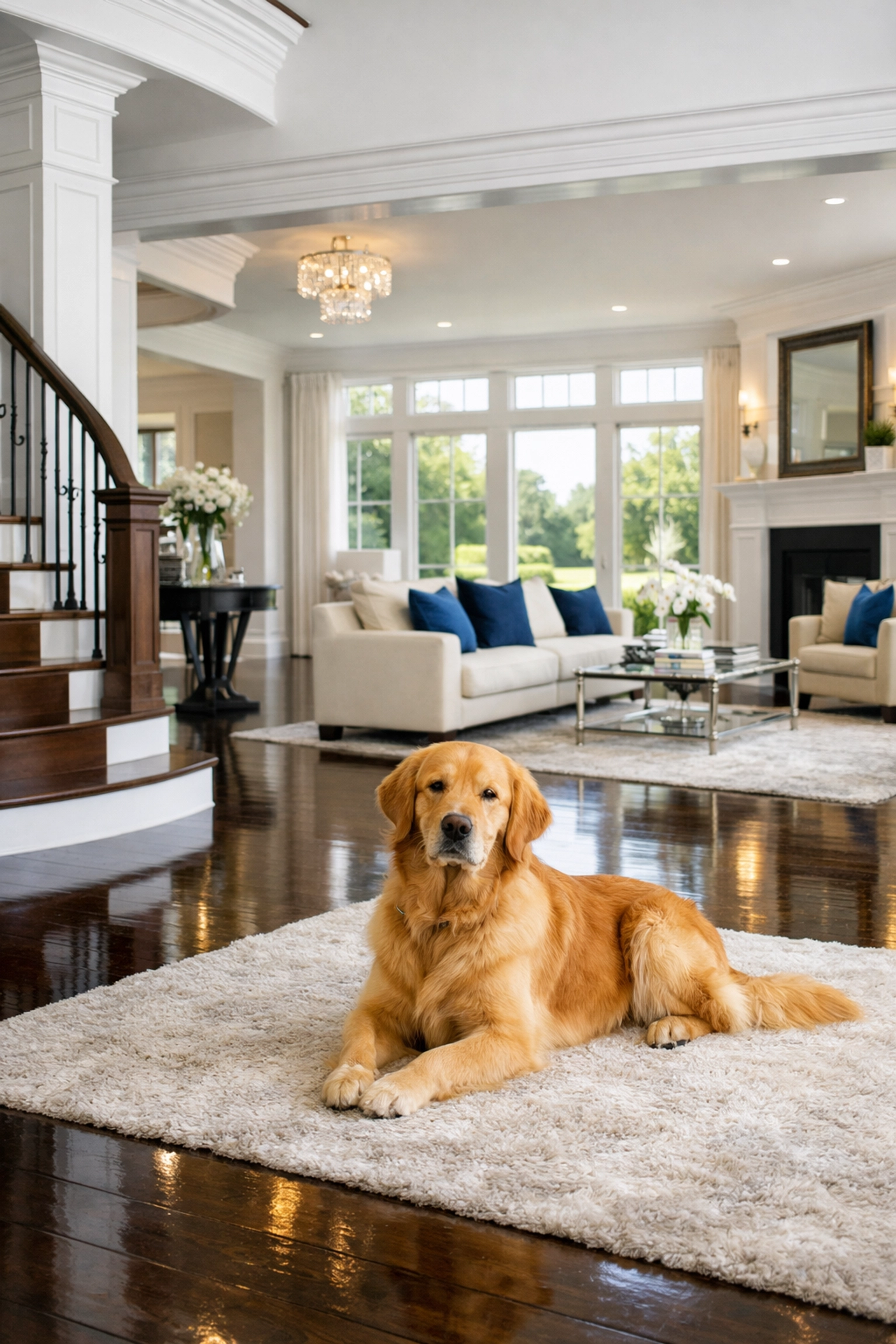 Impeccably clean luxury Lincoln home foyer with a pet, ideal for weekly vs bi-weekly house cleaning.