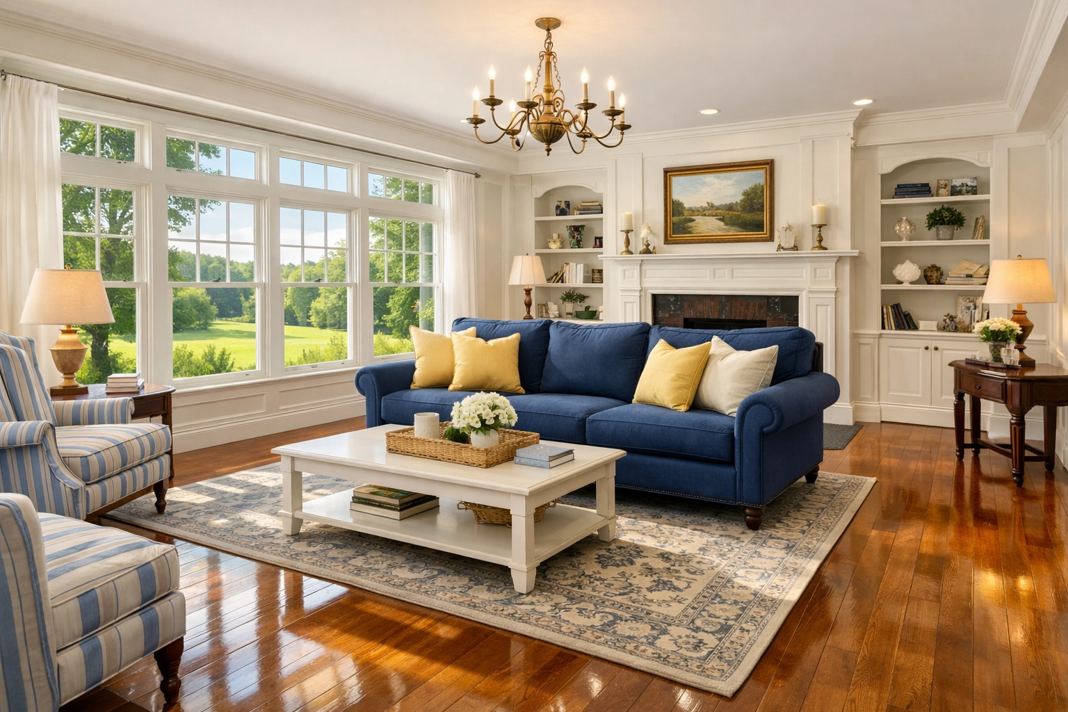 Pristine living room in Berlin MA after service by professional cleaners Berlin MA.