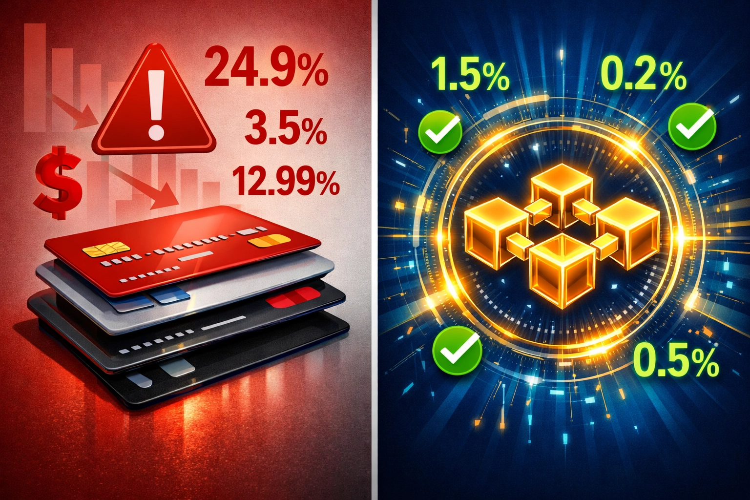 Fee comparison between traditional credit card payments and blockchain-based LareBlocks transactions