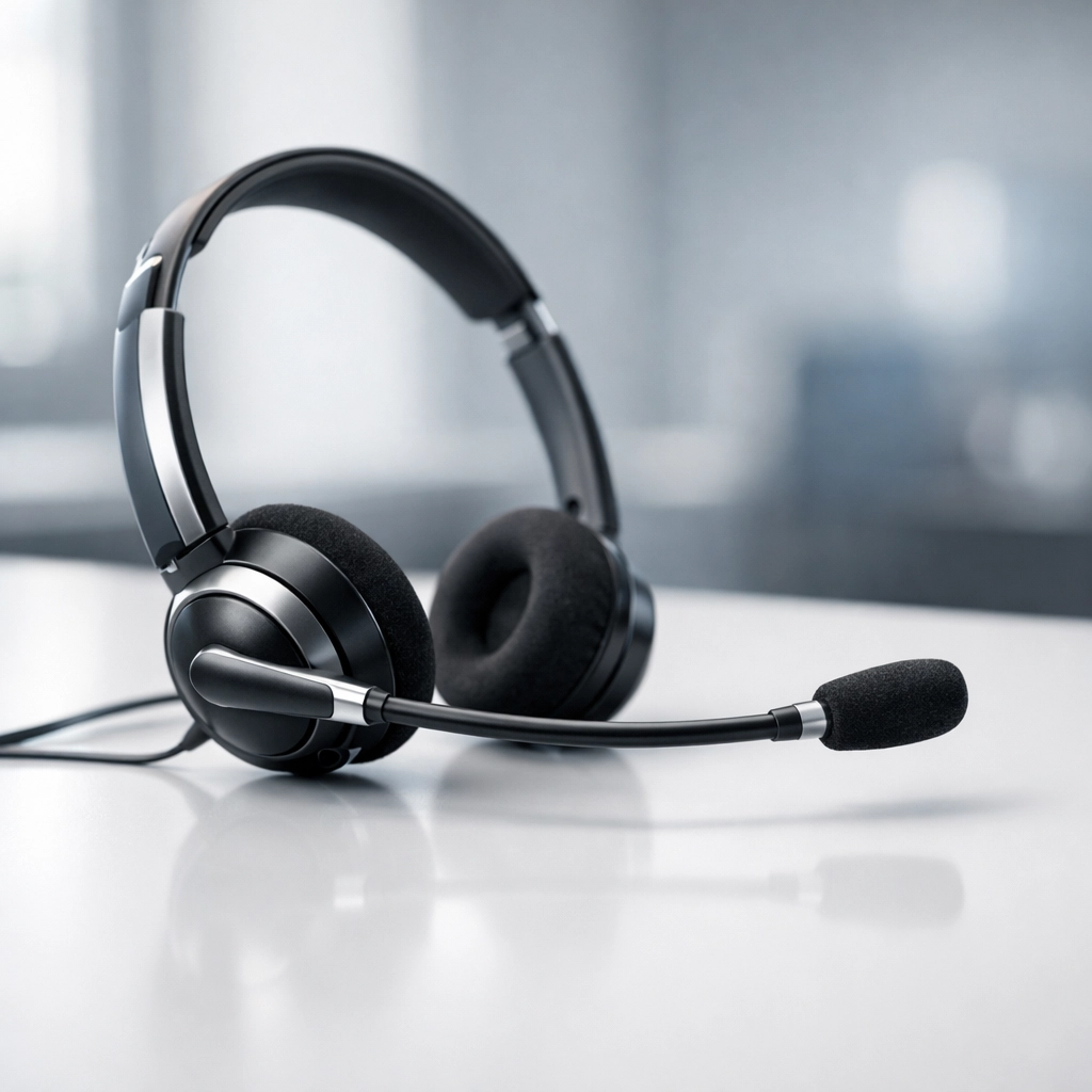 The Headset Snitch: How AI Sentiment Monitoring Impacts Workers 1 Modern office headset on a desk representing AI sentiment monitoring and workplace surveillance.