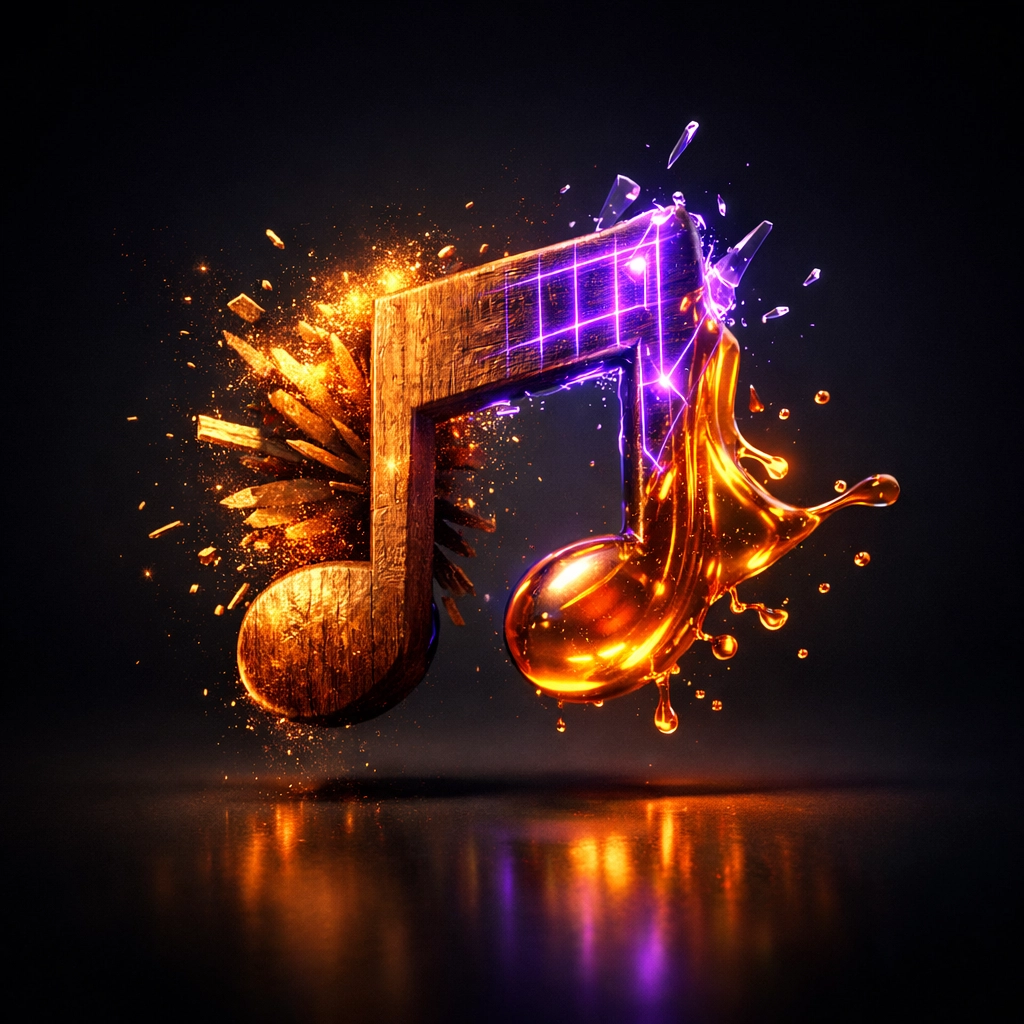 A musical note with diverse textures representing genre versatility in personalized music gifts.