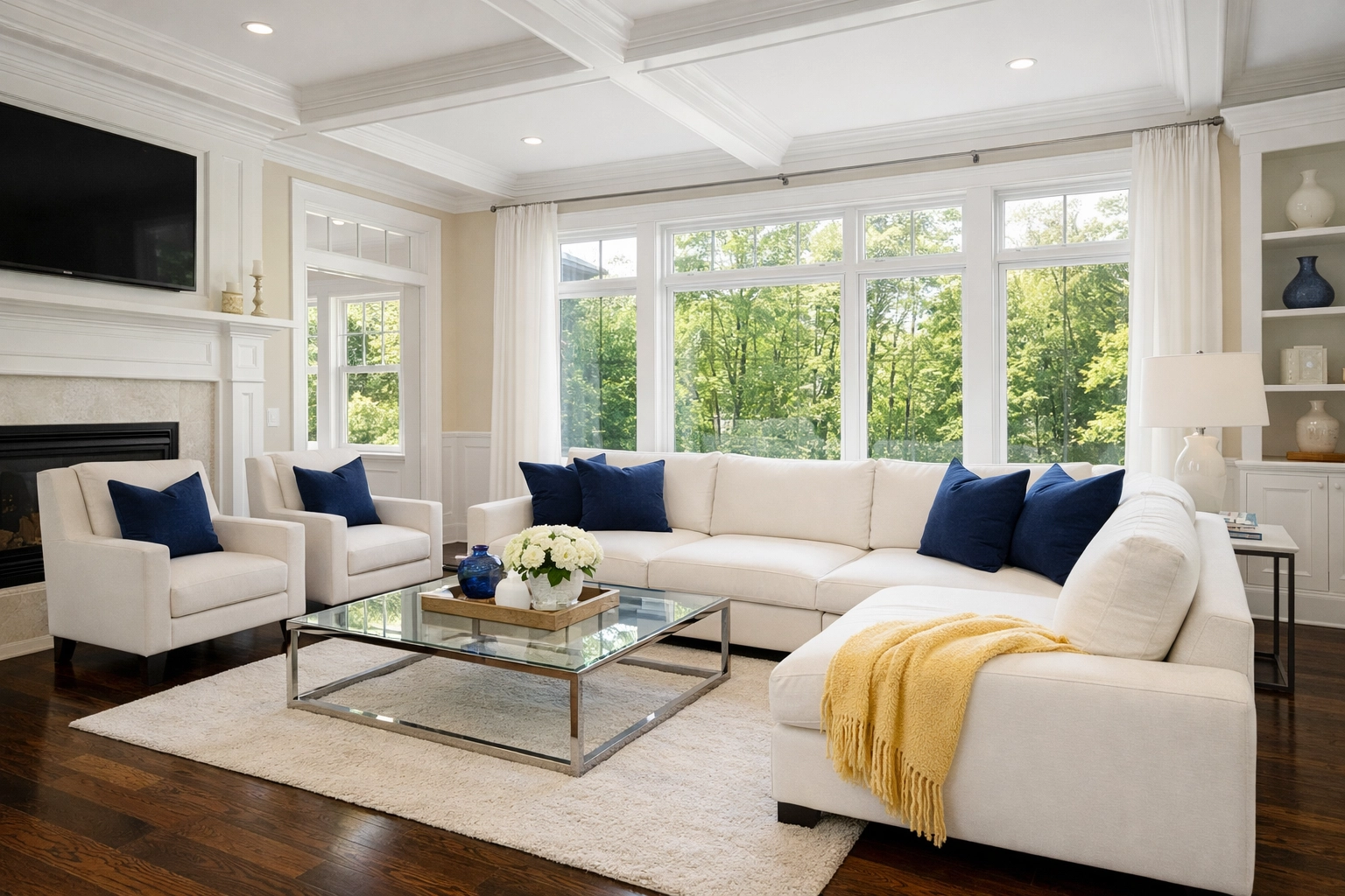 Spotless luxury living room after professional residential cleaning in Northborough, Massachusetts.