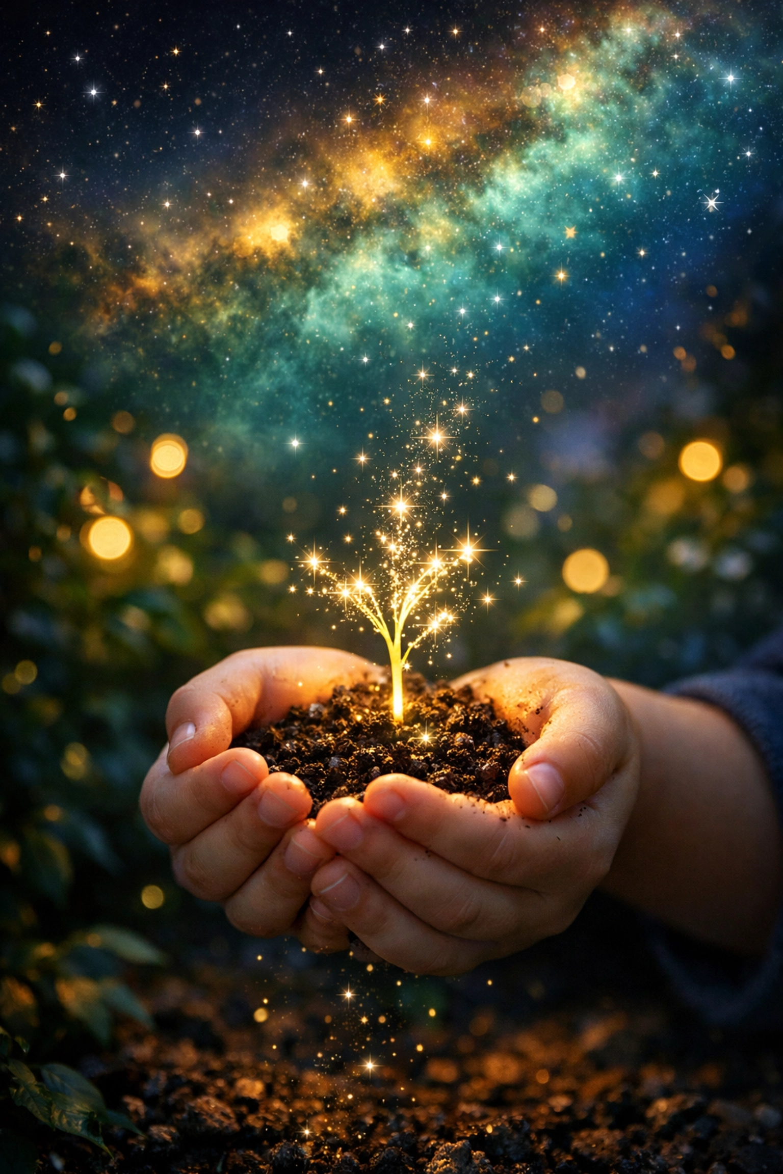 A child holding a star-sprouting seedling, symbolizing nurturing a child's unique potential with spiritual tools.