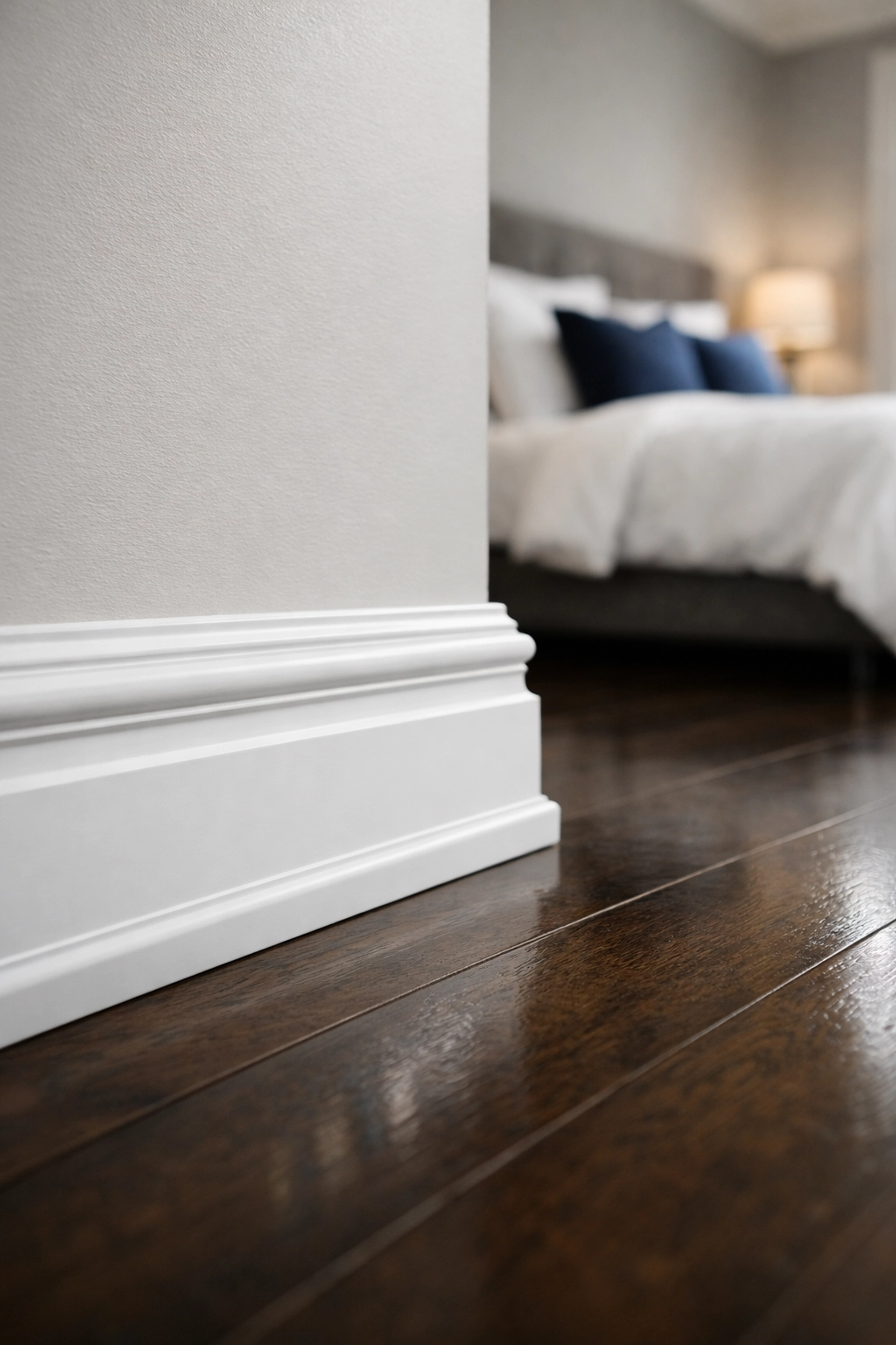 Spotless white baseboards and polished hardwood floors in a deep cleaned Leominster MA residence.
