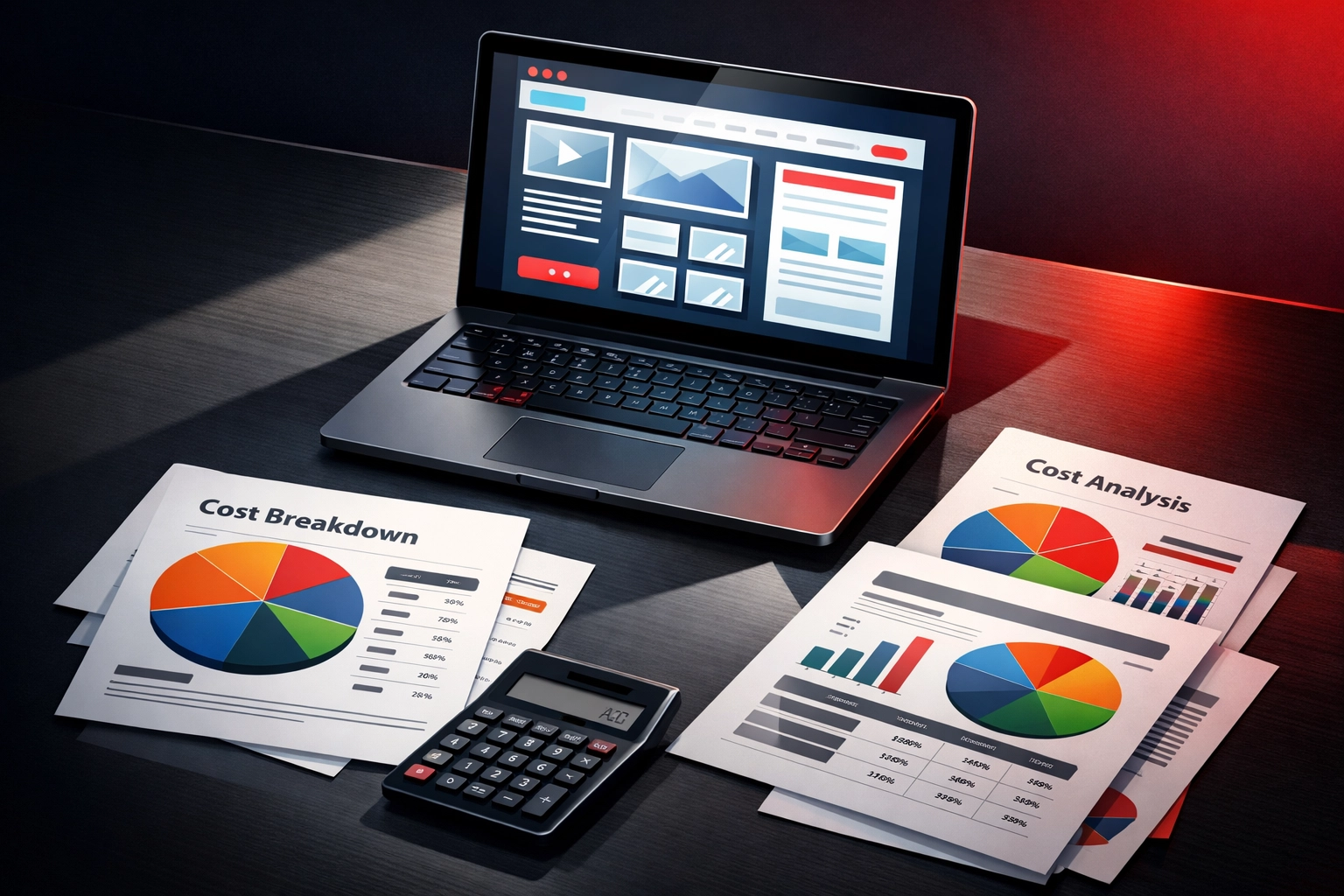 Website development cost planning with budget breakdown and pricing factors