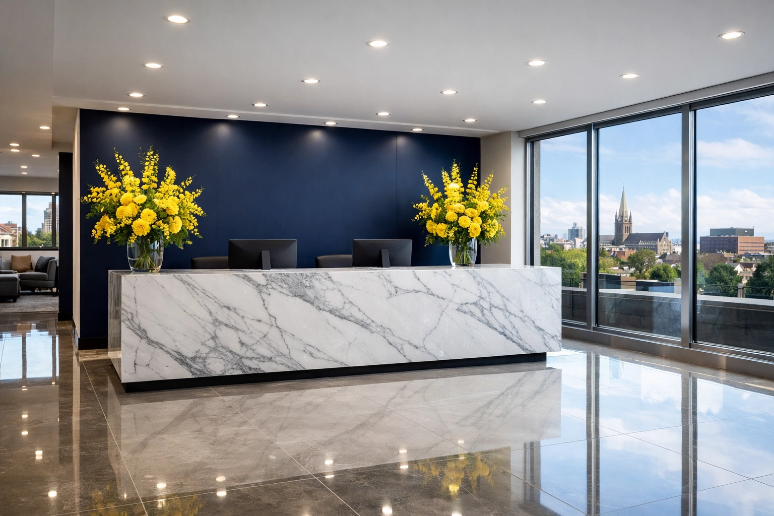 A pristine Shrewsbury Street business interior following a professional office cleaning Worcester service.