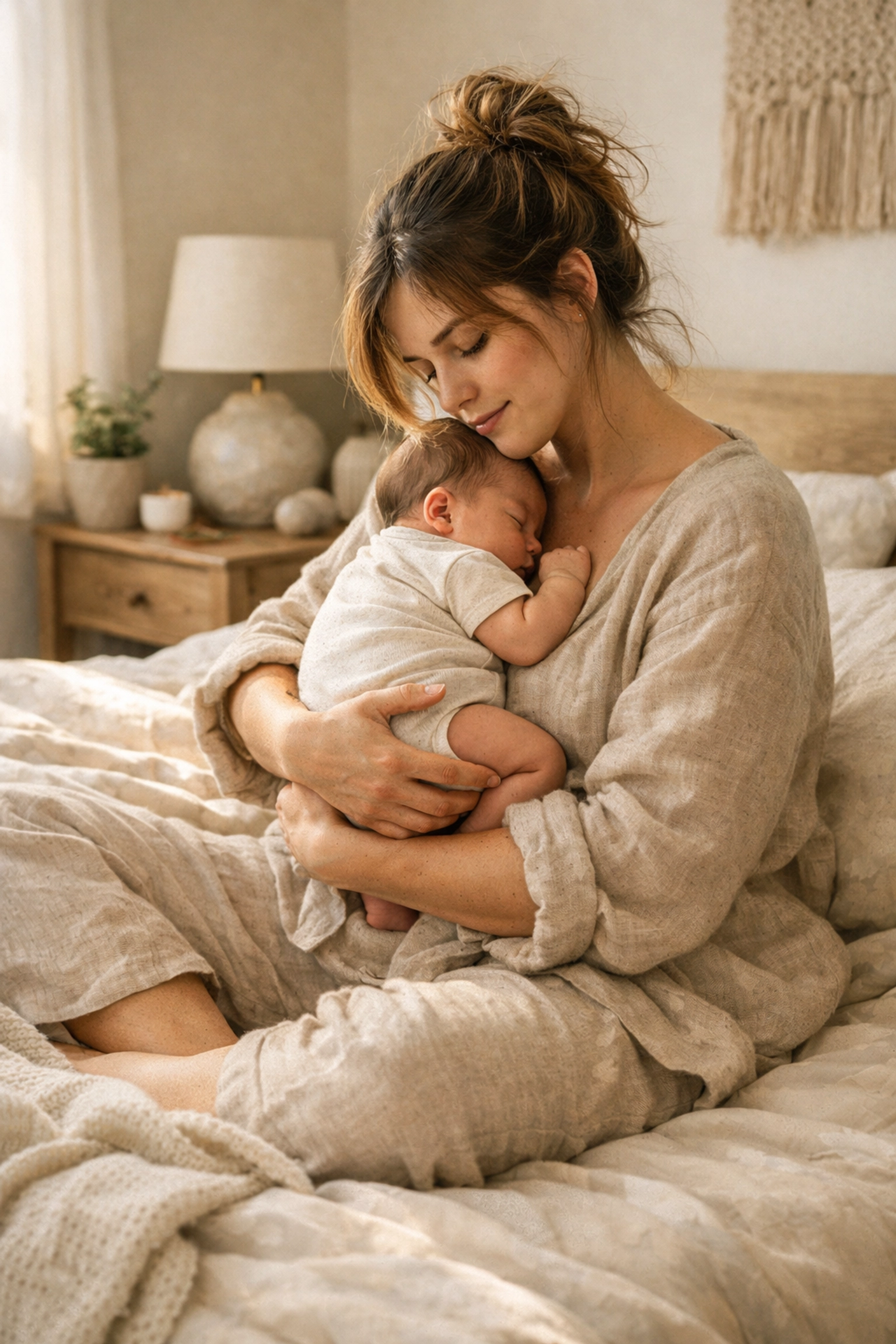 New mother resting with her baby, illustrating the importance of recovery and safe postpartum weight loss.
