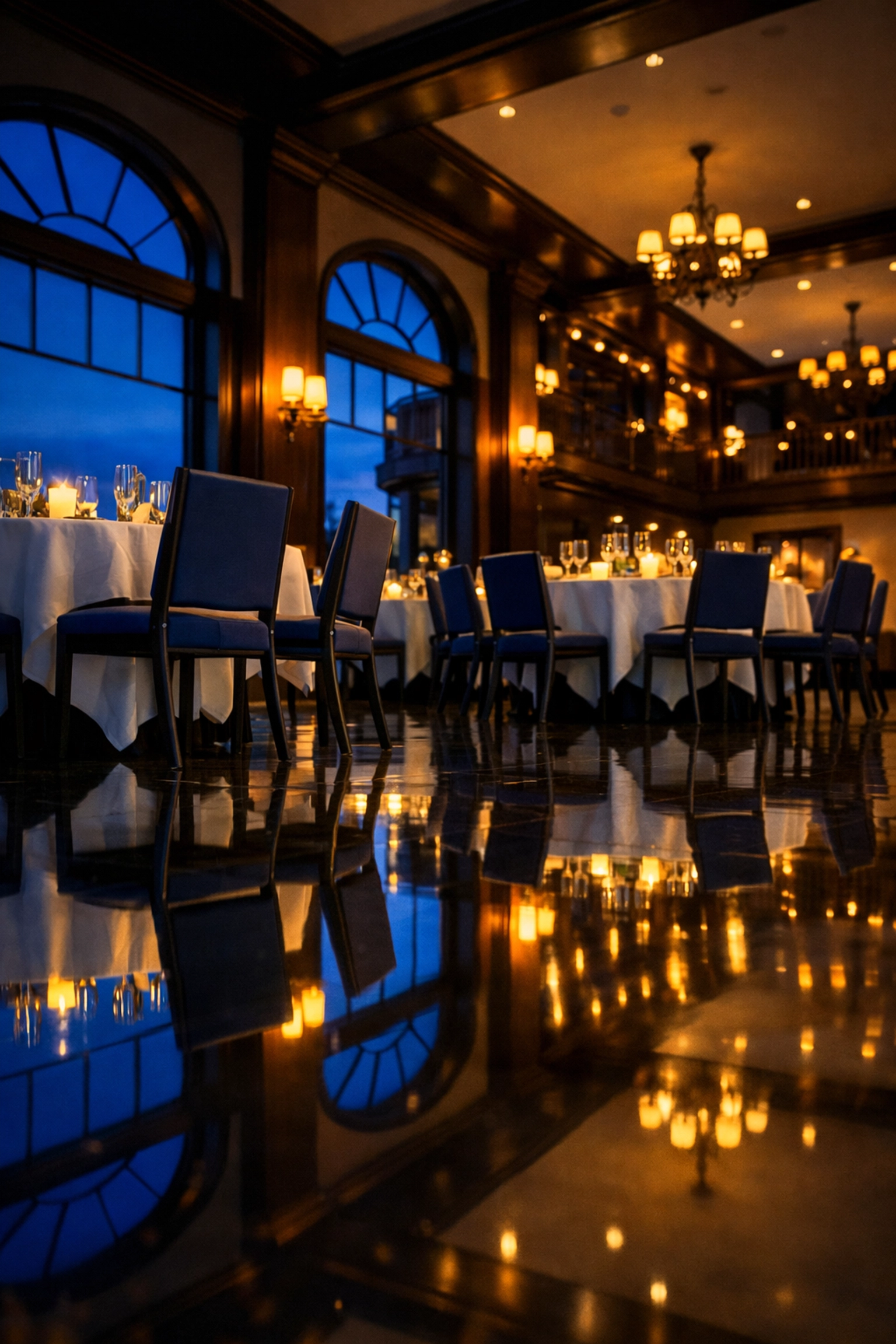 Post-event venue cleaning in Salem featuring spotless floors and organized seating.