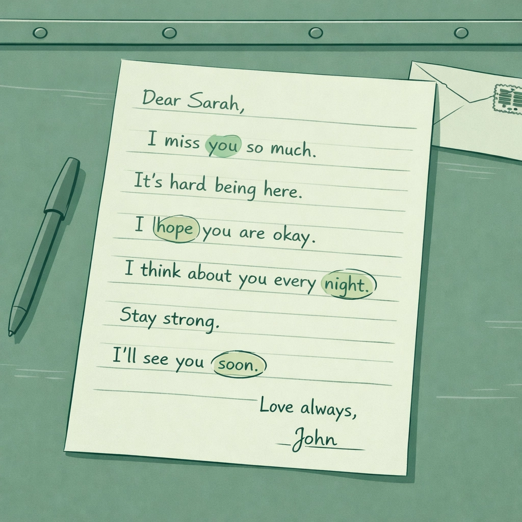 Coded prison love letter with hidden meanings - gay men's secret correspondence