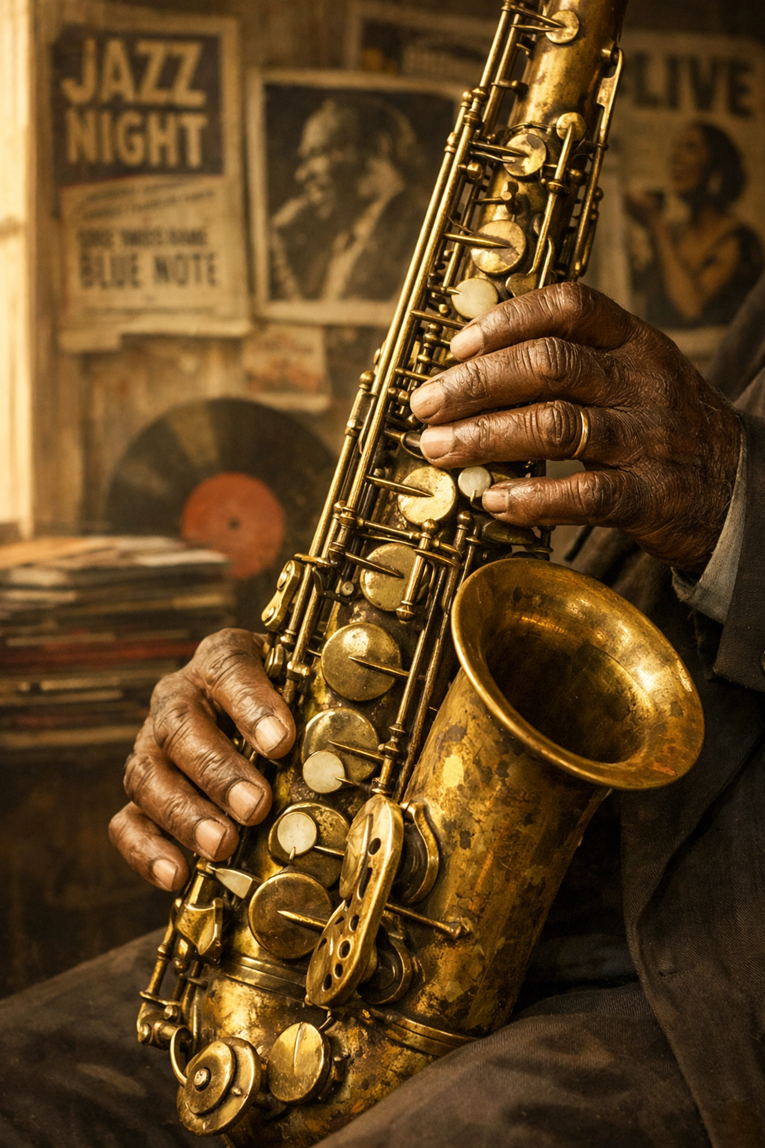Jazz musician holding saxophone representing Arizona's rich jazz heritage and tradition