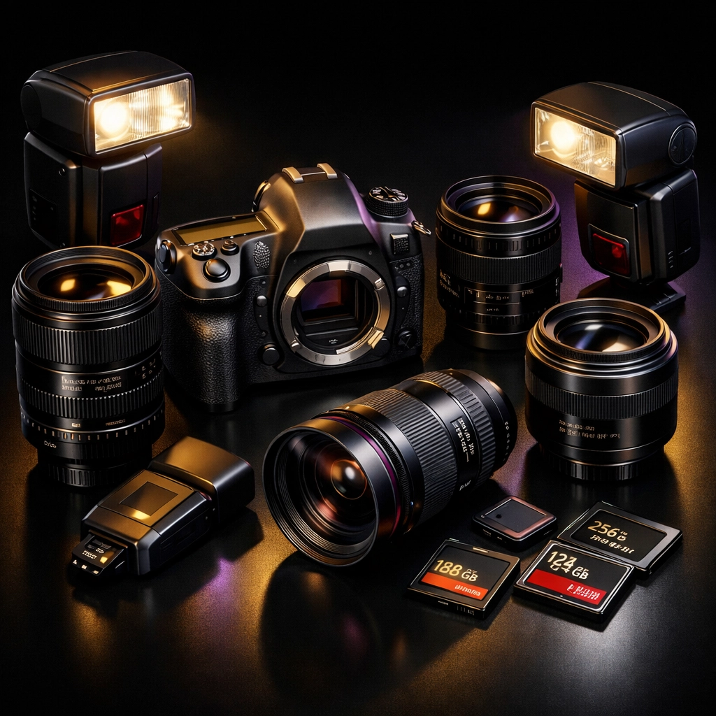 Professional photography equipment for corporate event coverage