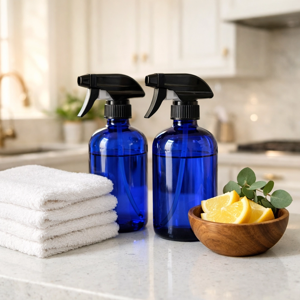 Non-toxic eco-friendly products used by experts for luxury house cleaning in Duxbury kitchens.