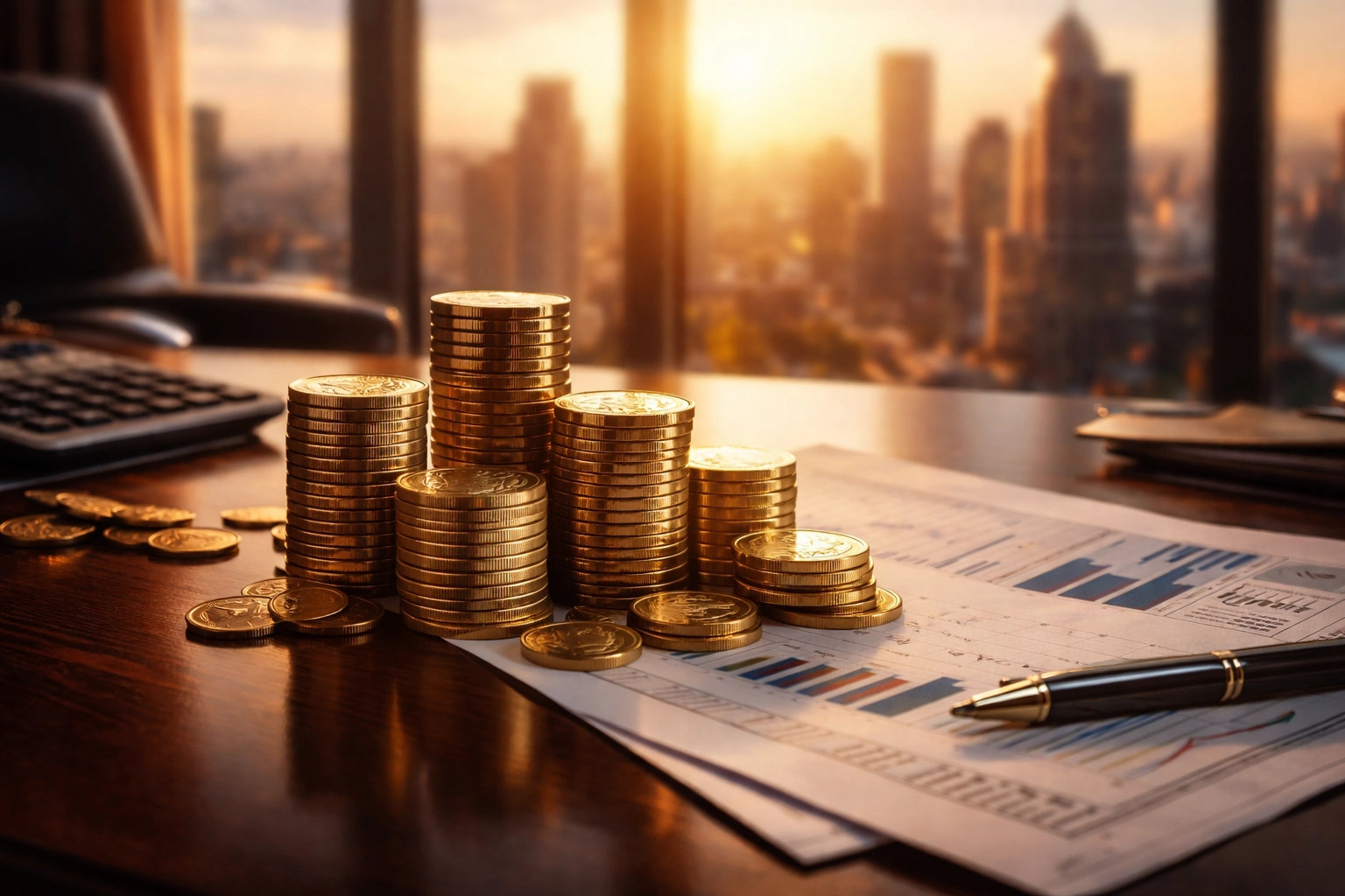 Stacked gold coins and financial reports illustrating private credit income and PE portfolio stability