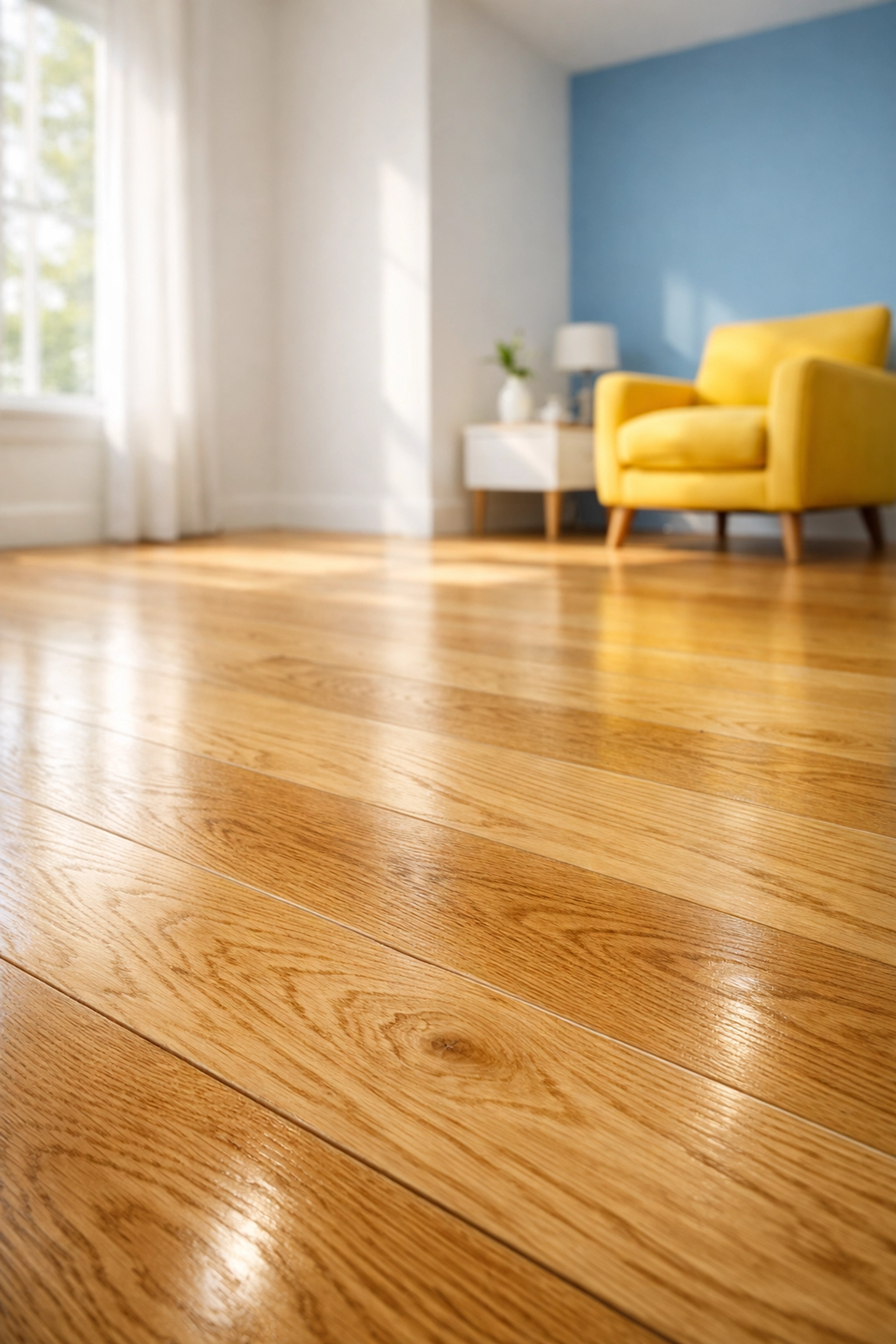 Polished oak hardwood floors in a Lunenburg home cleaned with eco-friendly solutions.