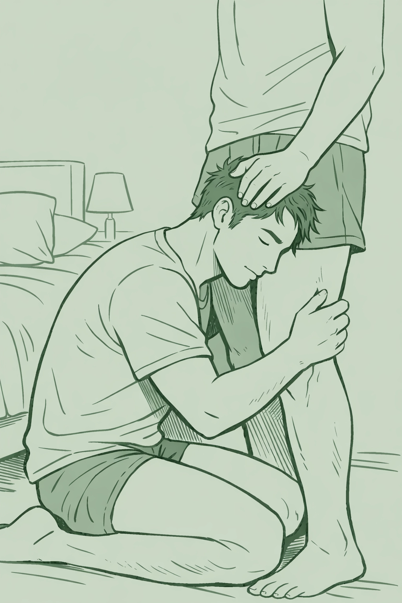 Two men sharing intimate moment of trust and vulnerability in MM romance story