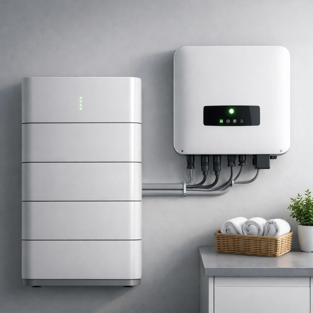 High-quality home solar battery storage system and inverter for renewable energy.