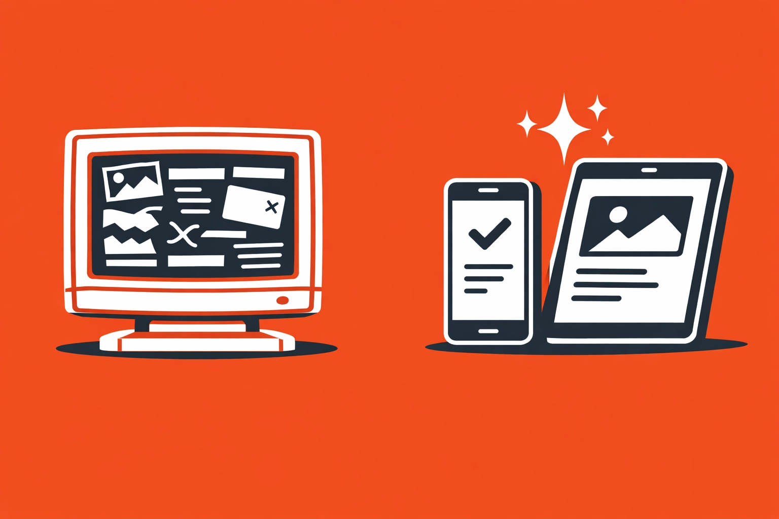 Comparison of an outdated cluttered website layout vs. a modern AI-optimized mobile responsive design.