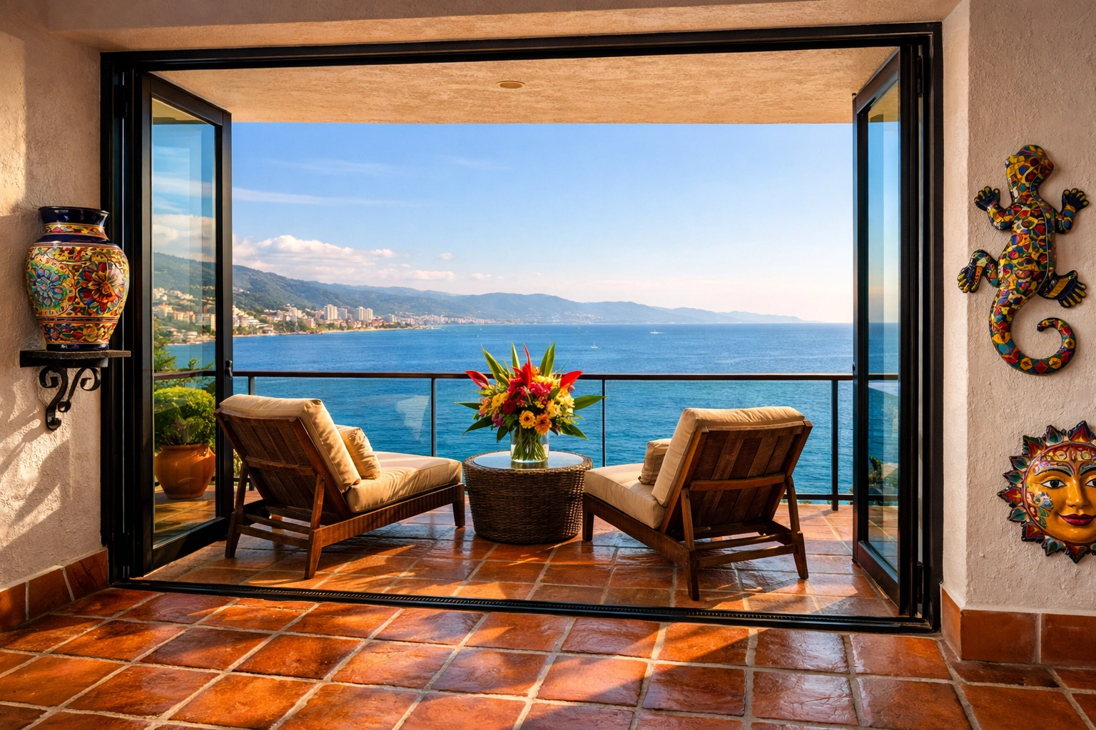 Puerto Vallarta condo terrace with ocean view balcony in Amapas neighborhood
