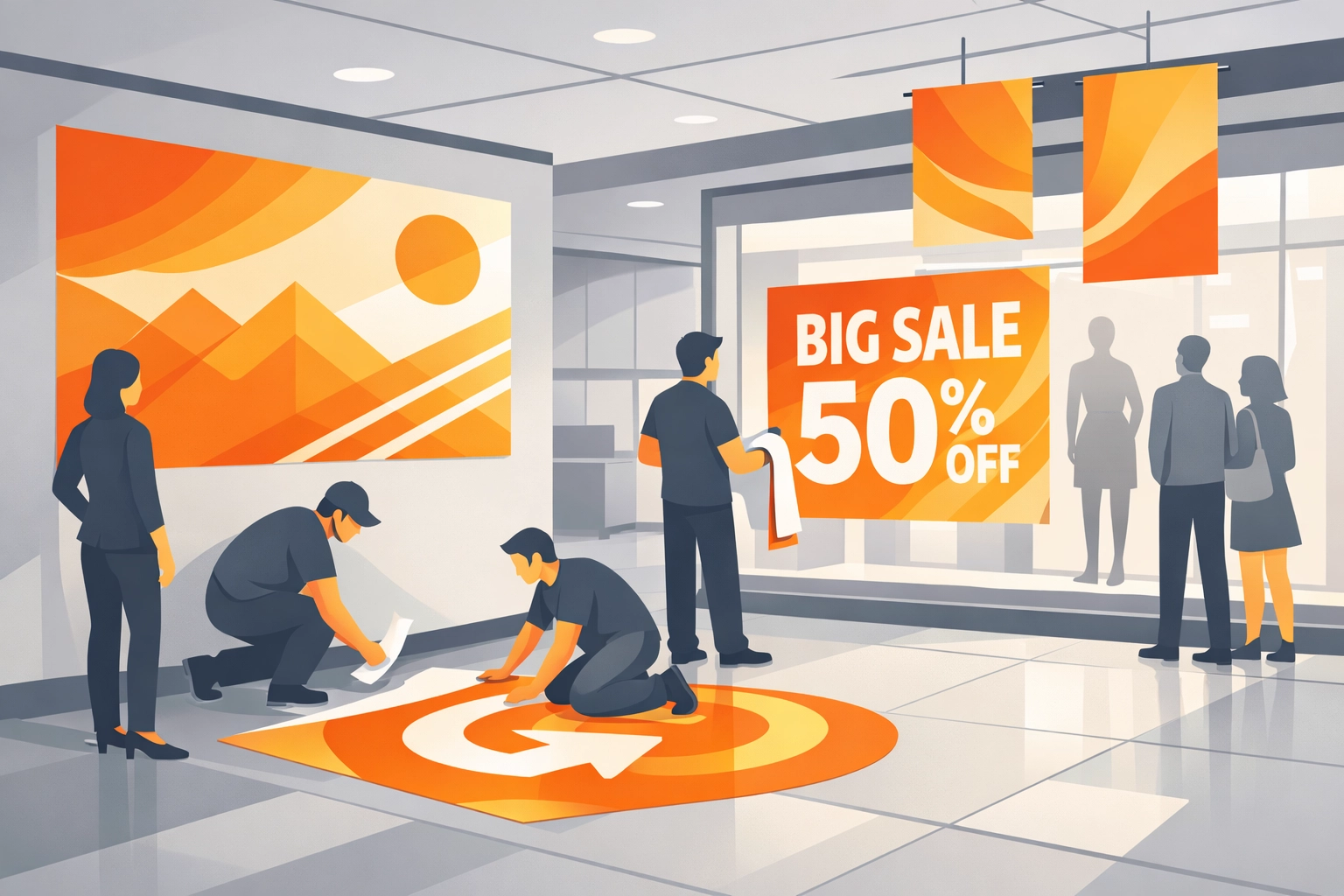 Wide format printing applications including wall graphics and retail signage installations