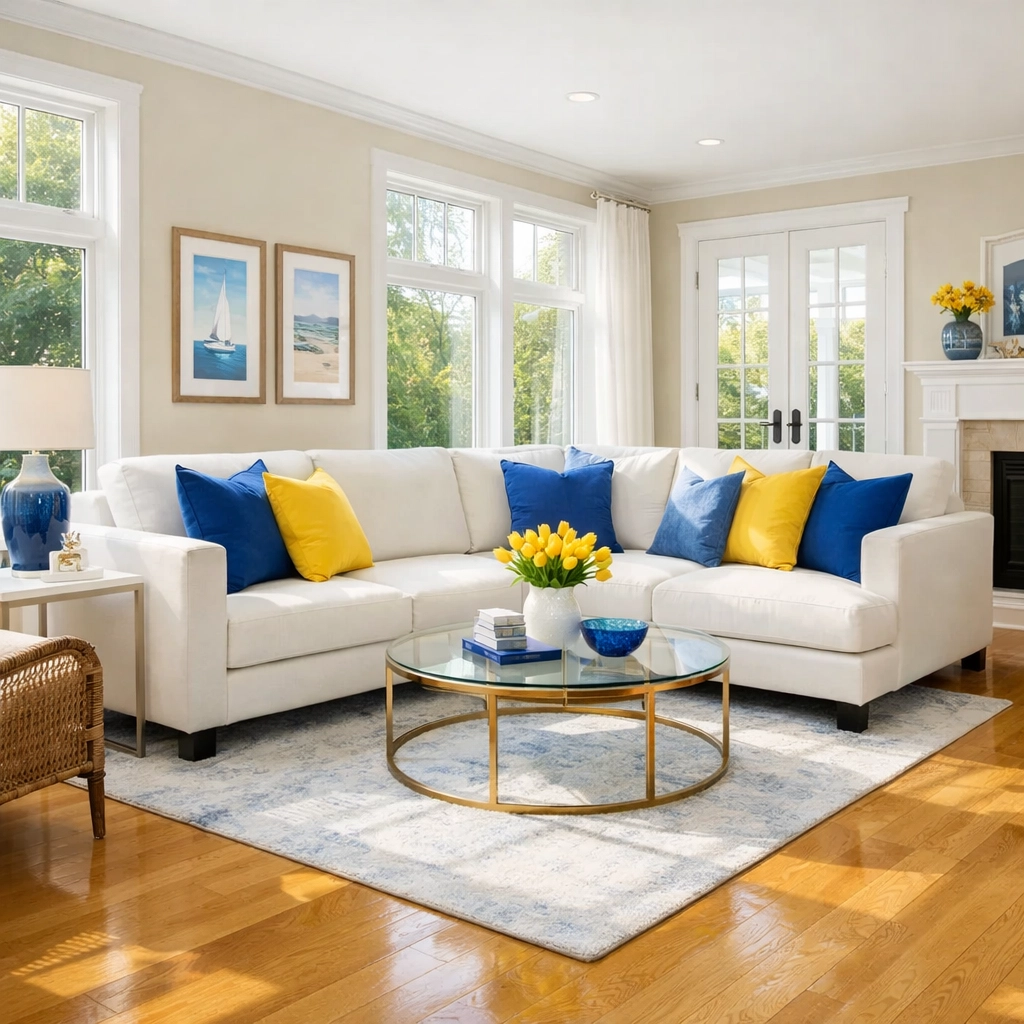Clean living room with polished oak floors by the best house cleaning in Leominster MA.
