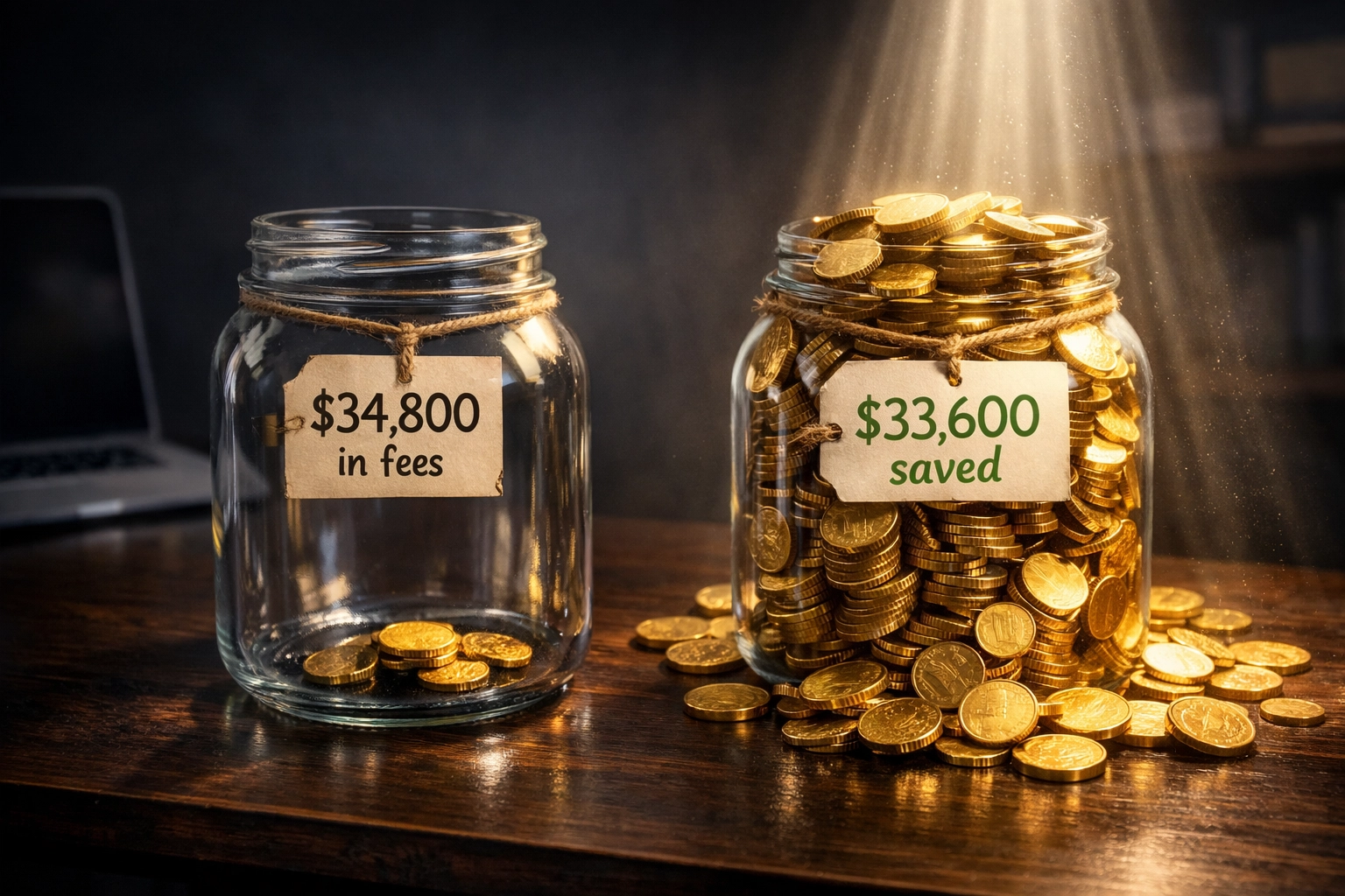 Comparison of merchant interchange fees showing $34,800 lost to processors versus $33,600 saved with self-custody