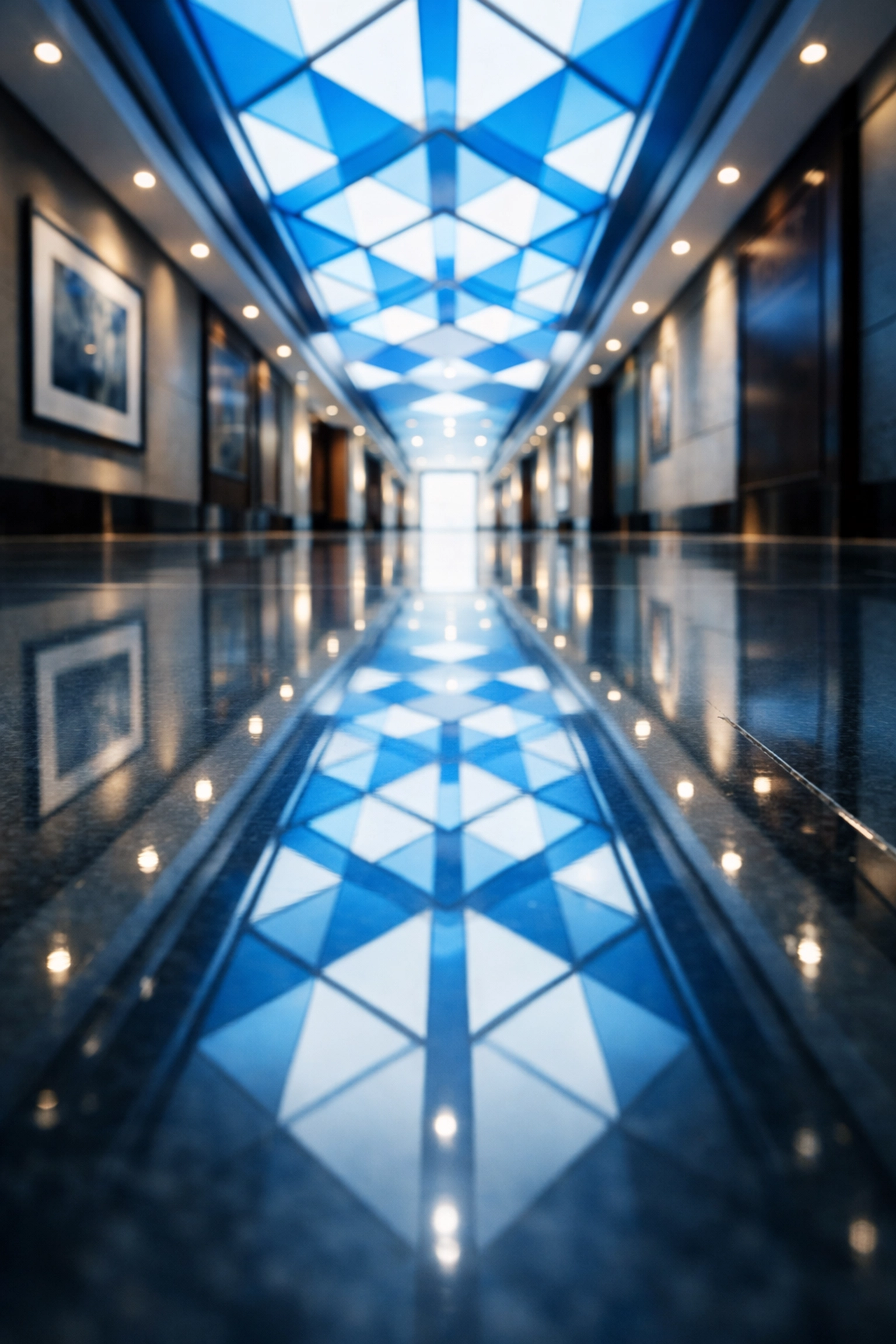 Highly polished commercial hallway floor in Westwood, MA, demonstrating expert floor buffing and maintenance.