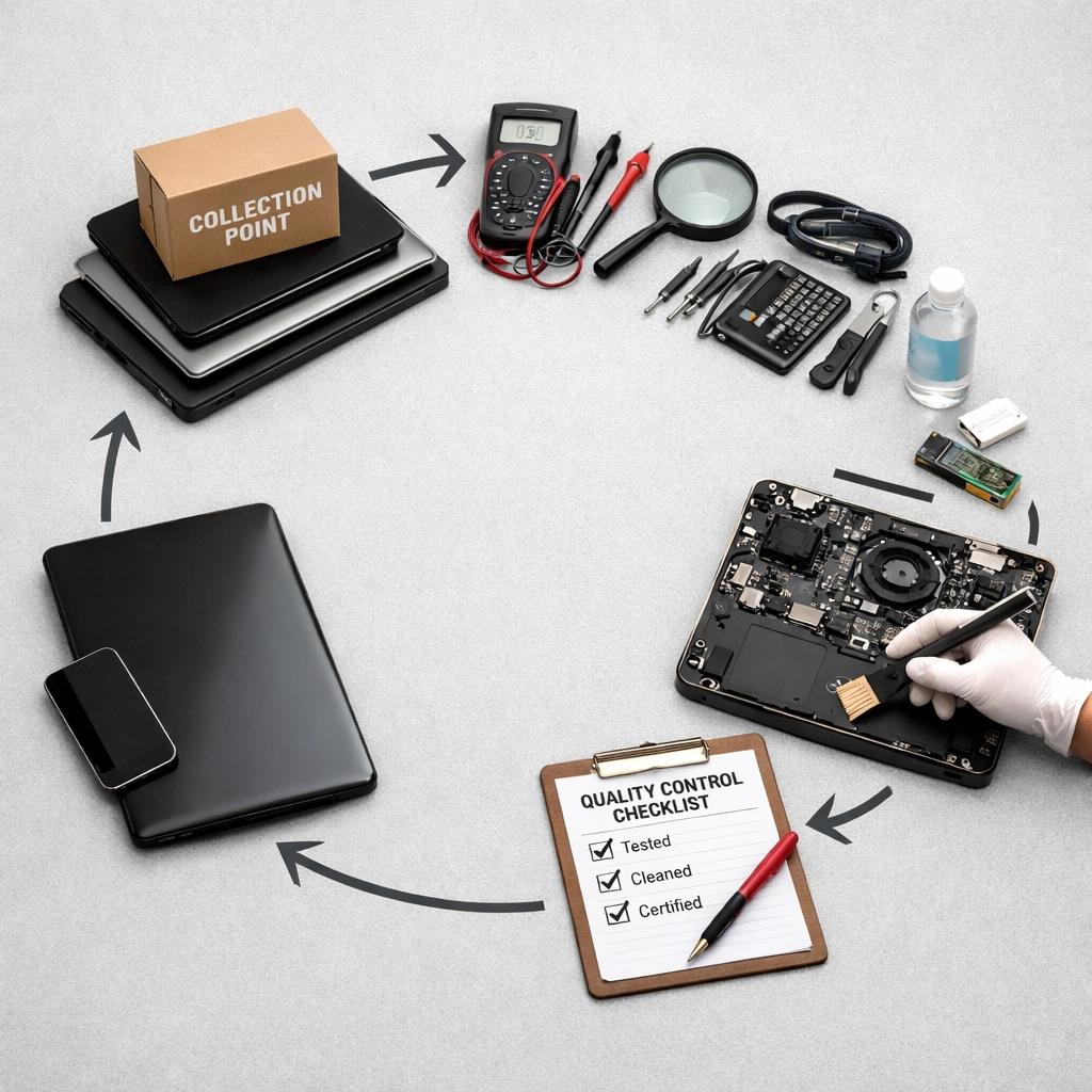 Circular economy process for electronics refurbishment from collection to resale