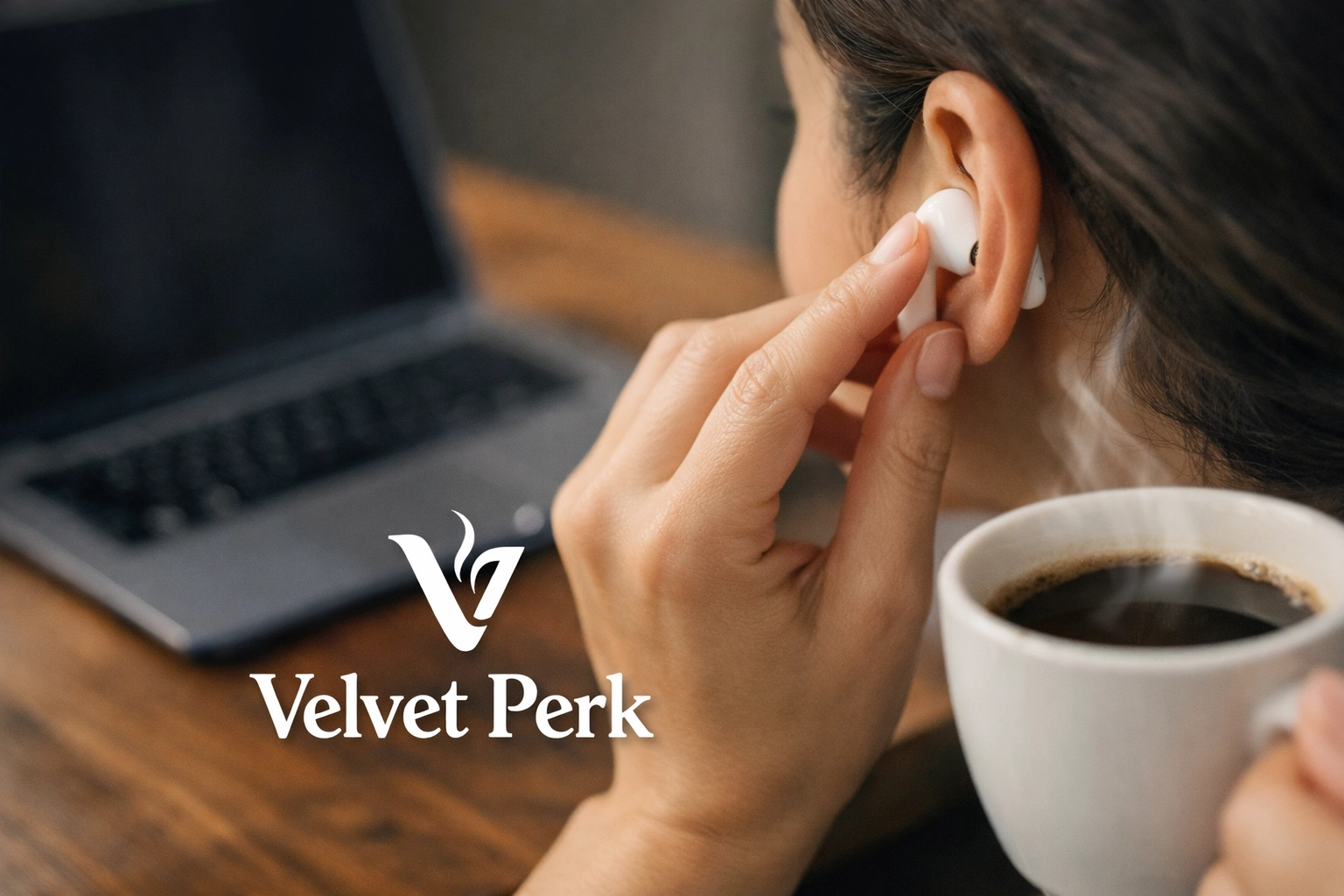 Remote worker using headphones at coffee shop following proper etiquette