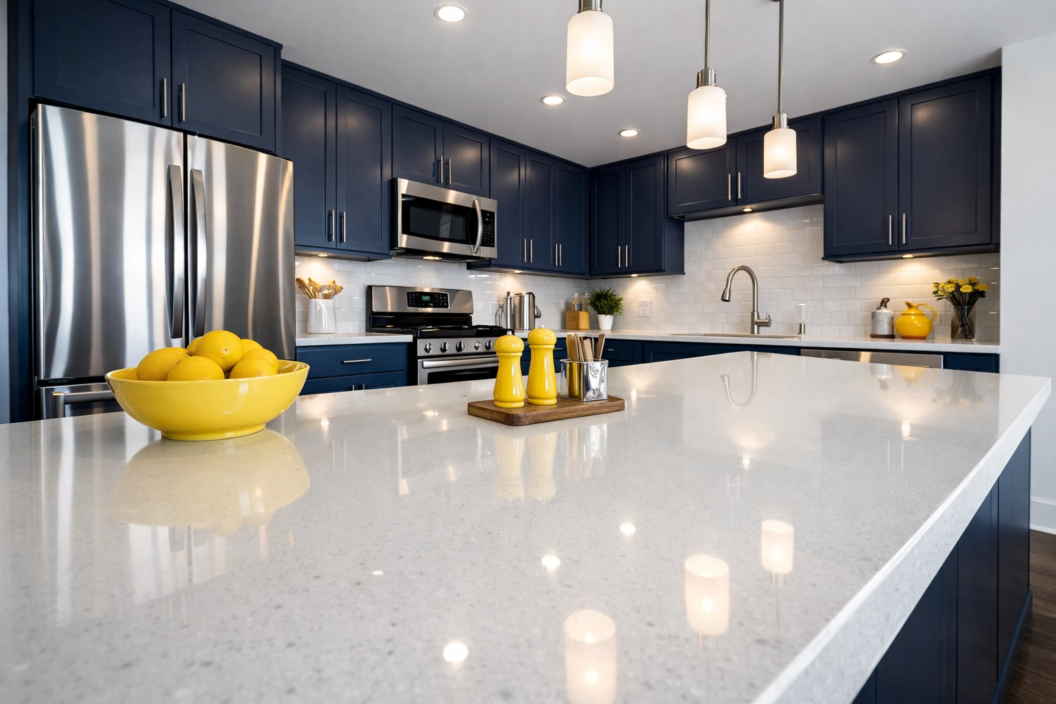 Luxury kitchen with sparkling appliances and quartz counters after a professional move-out cleaning in Worcester.