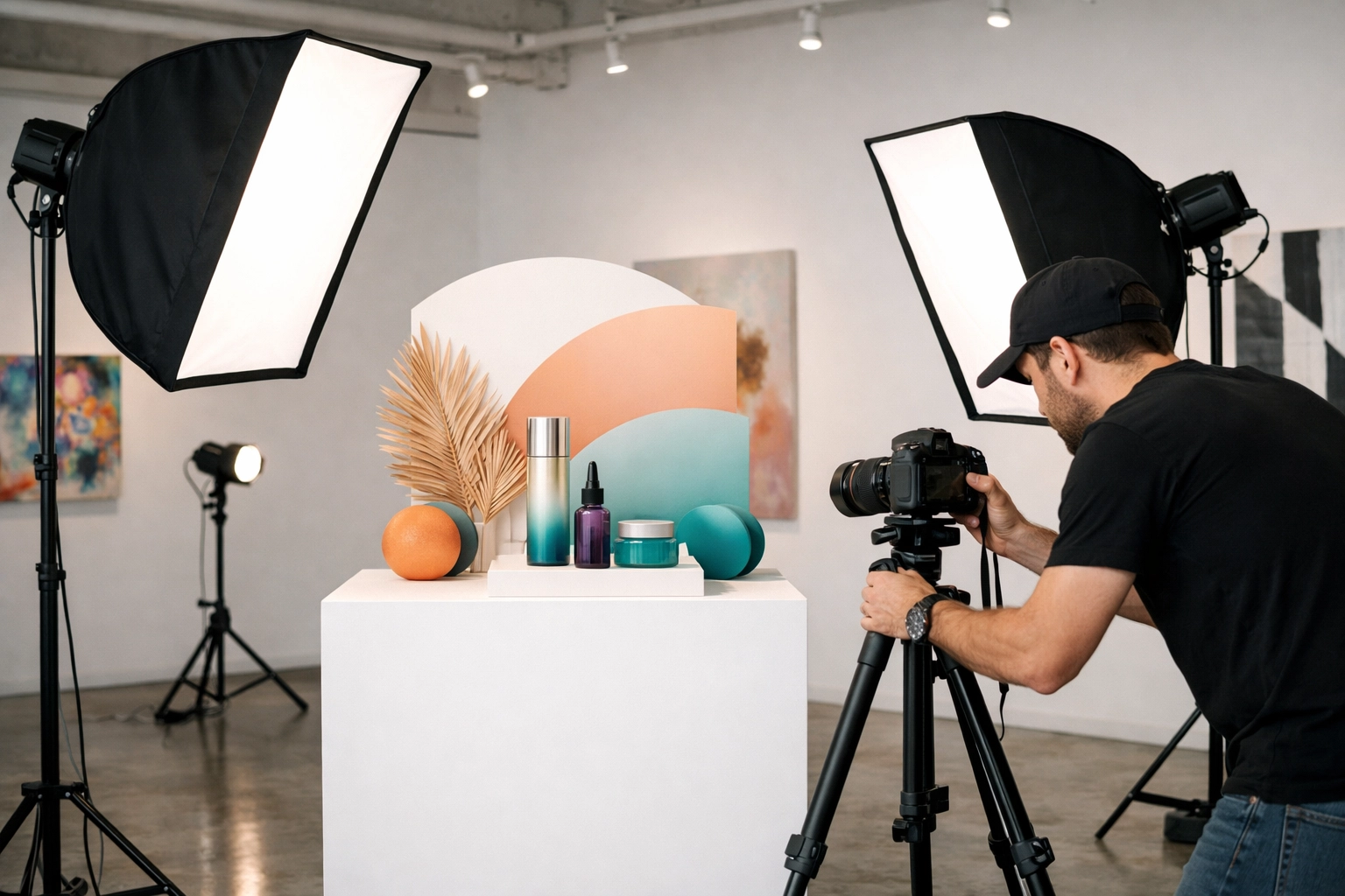 Professional product photography setup for a brand activation at an art gallery in Wynwood, Miami.