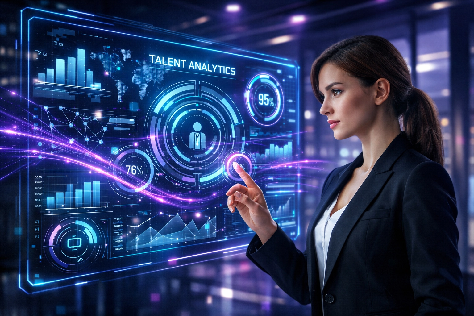 Professional analyzing Fanz® platform talent analytics and career readiness metrics for high school workforce recruitment.